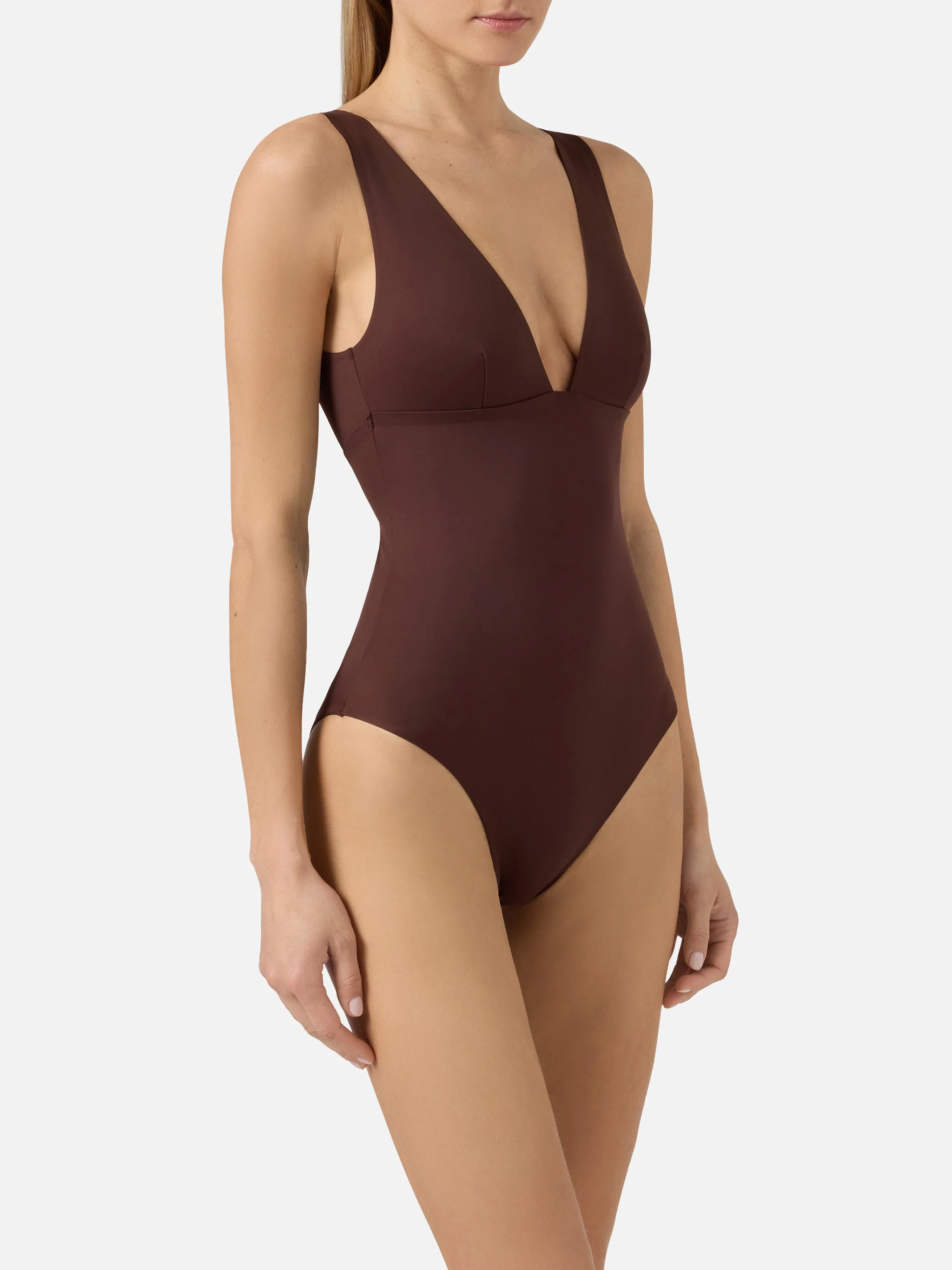 Calliope one-piece swimsuit in brown technical fabric - Image 2