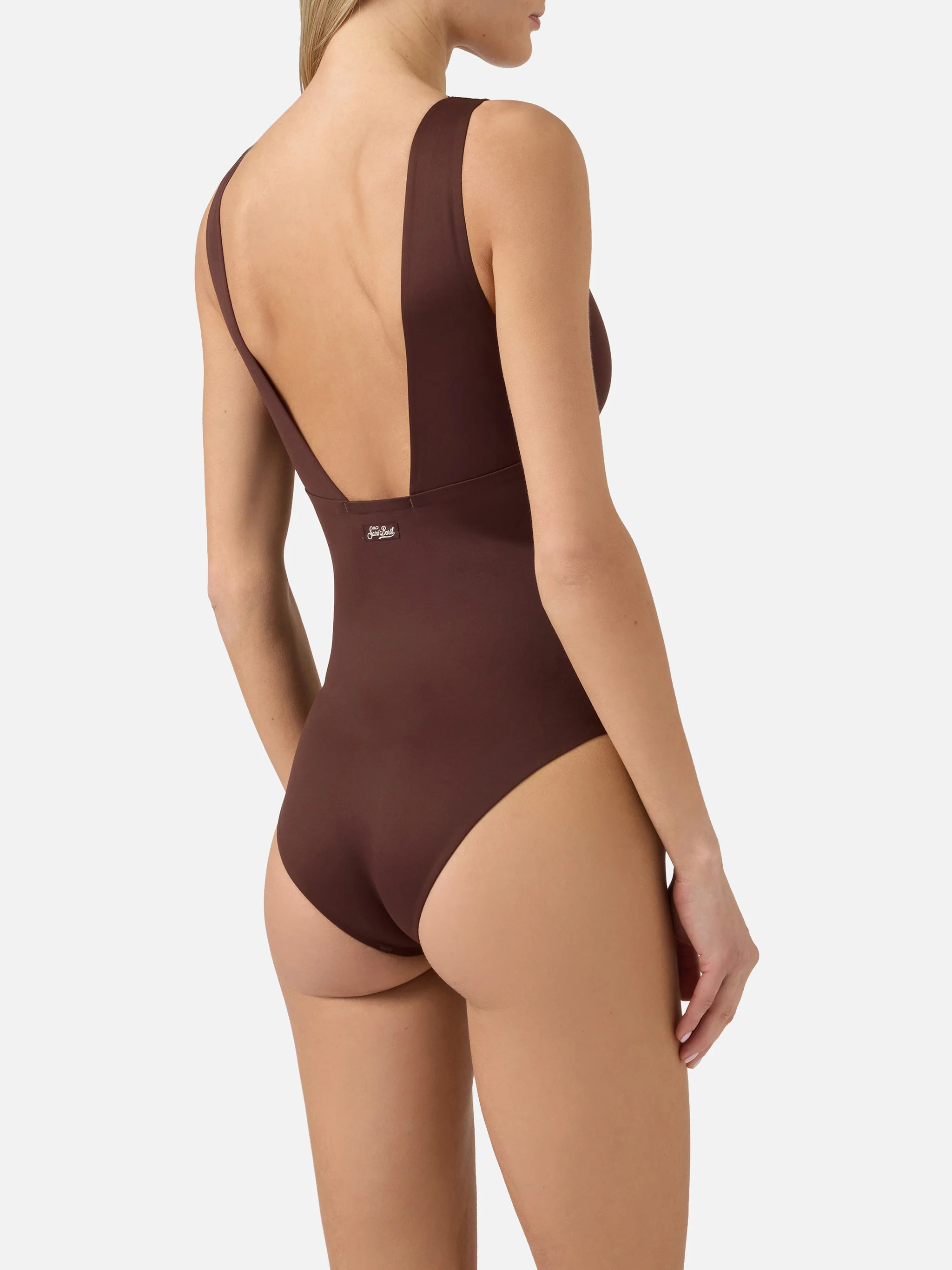 Calliope one-piece swimsuit in brown technical fabric - Image 4