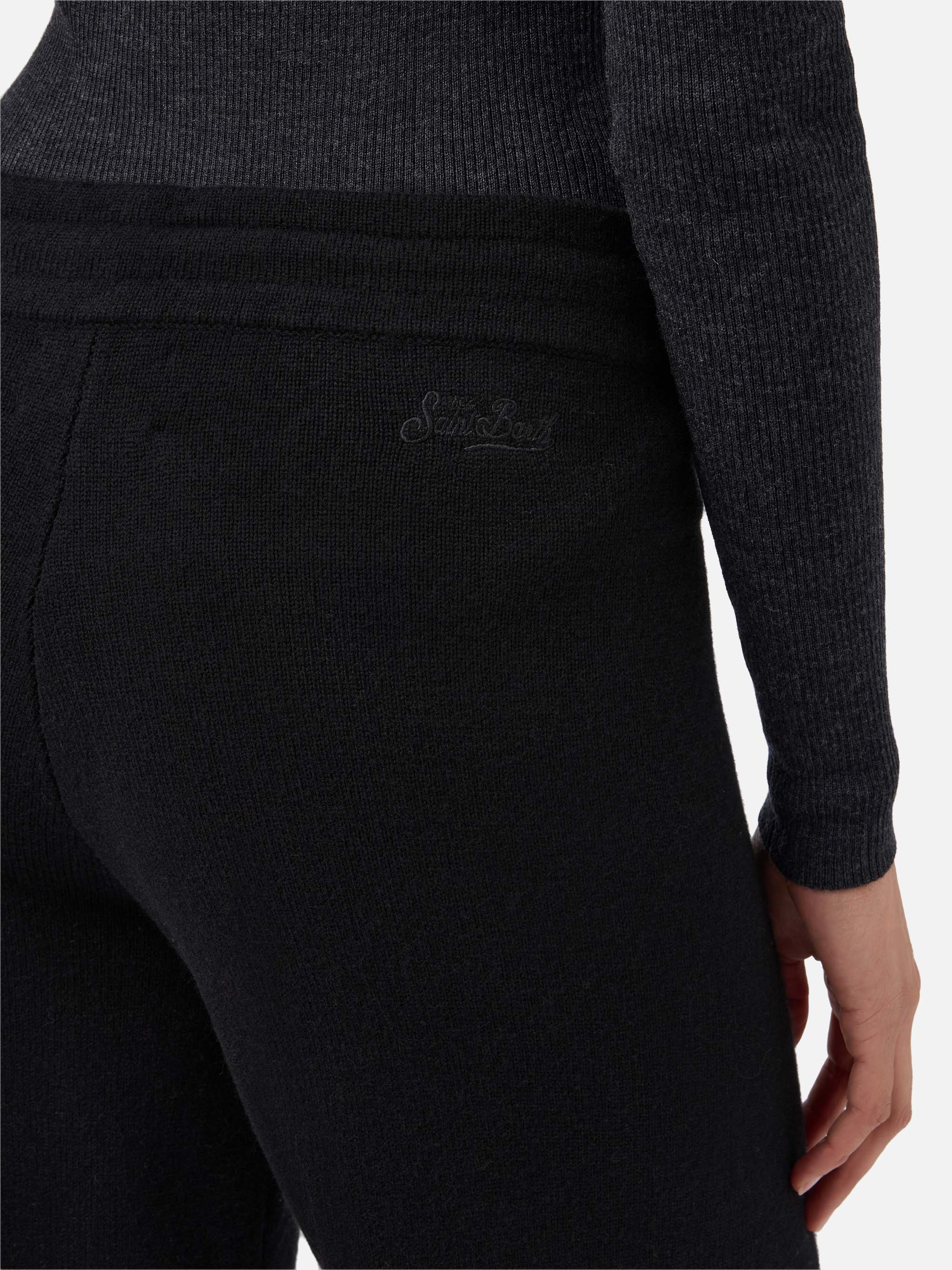 Cambon palazzo trousers in pure wool black high waist with drawstring - Image 2