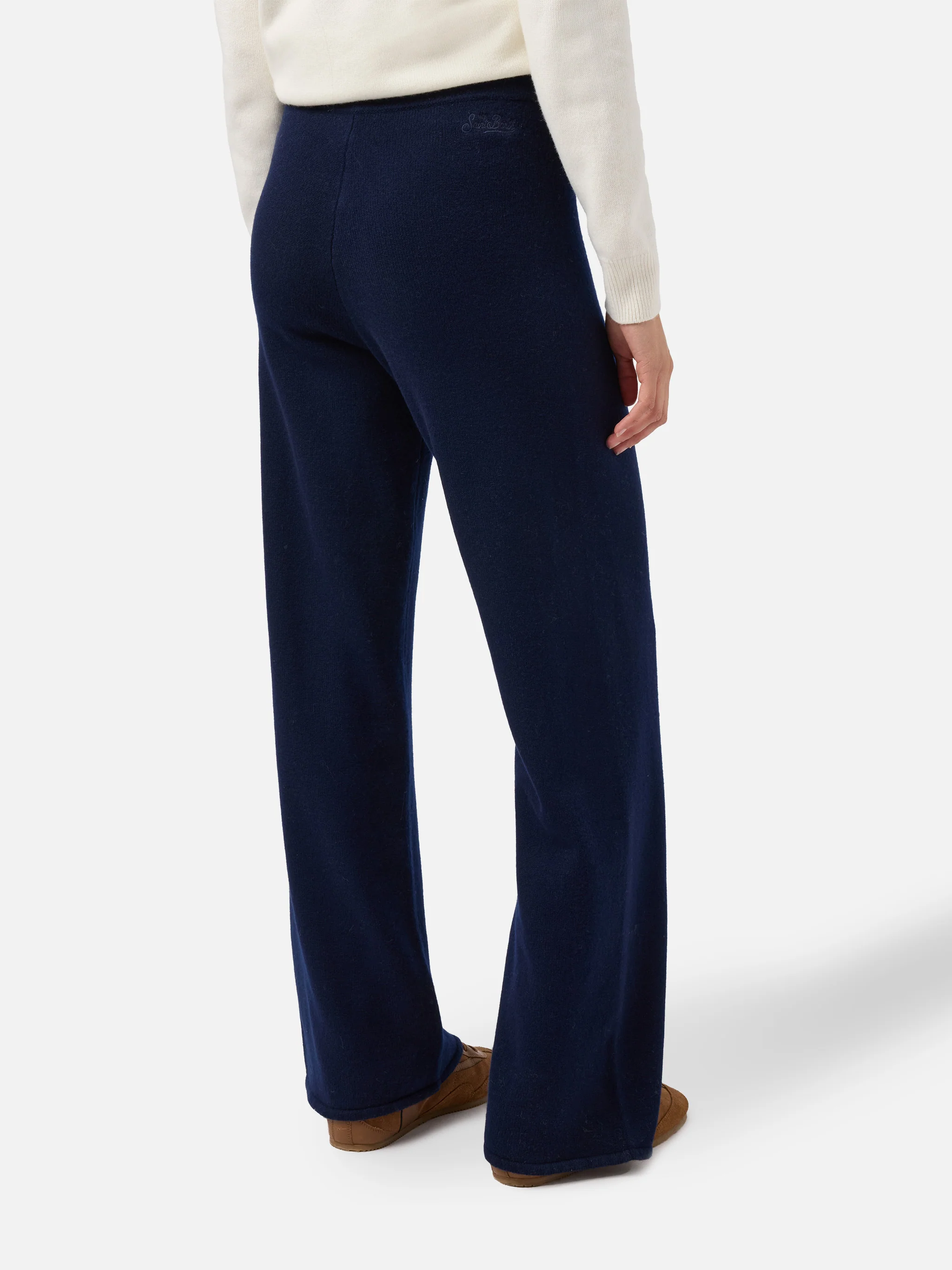 Cambon palazzo trousers in pure wool navy blue high waist with drawstring - Image 3