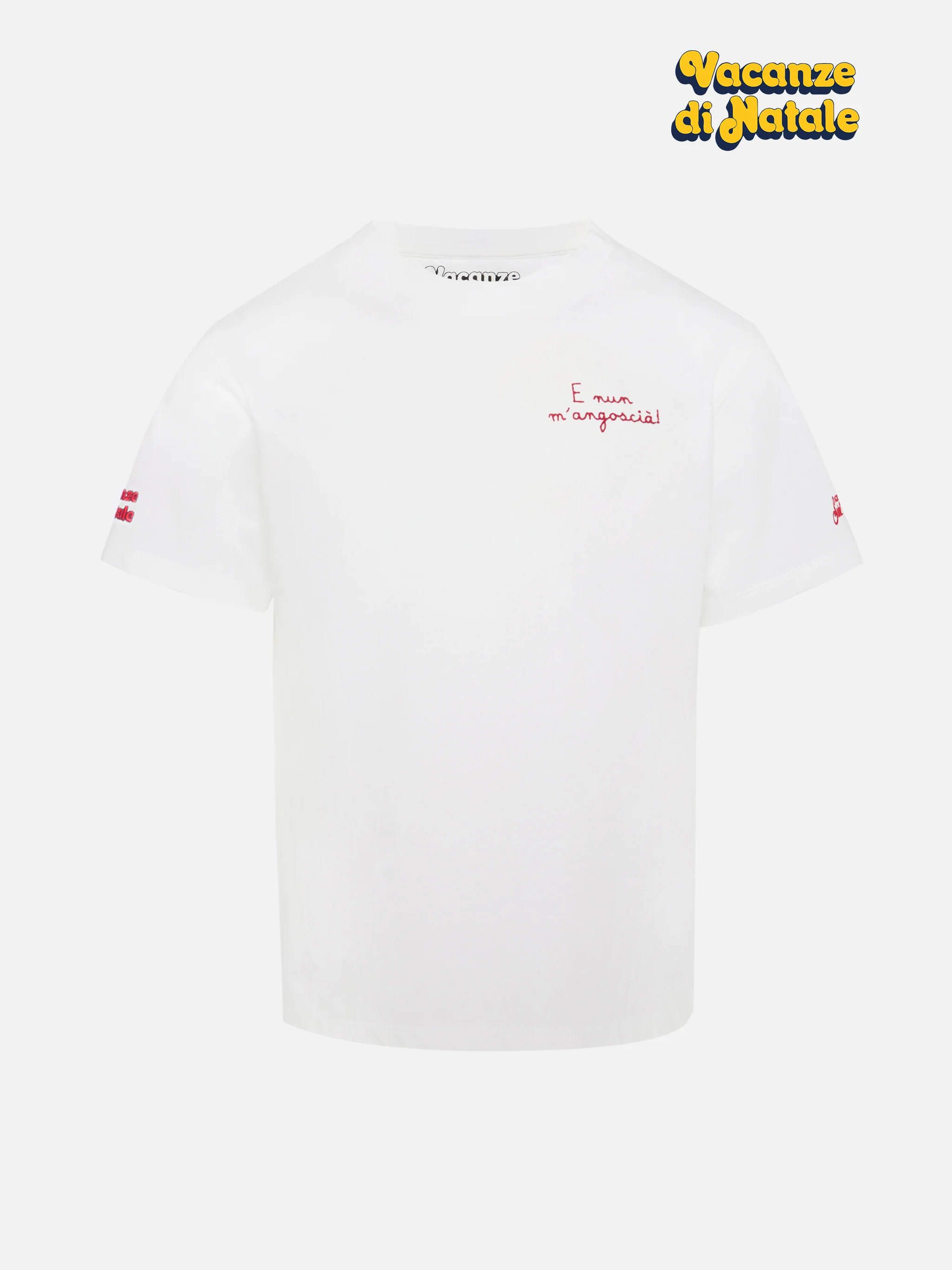 Cameron Warm winter cotton T-shirt in white with E nun m’angoscià! embroidery | VACANZE DI NATALE SPECIAL EDITION - Image 4