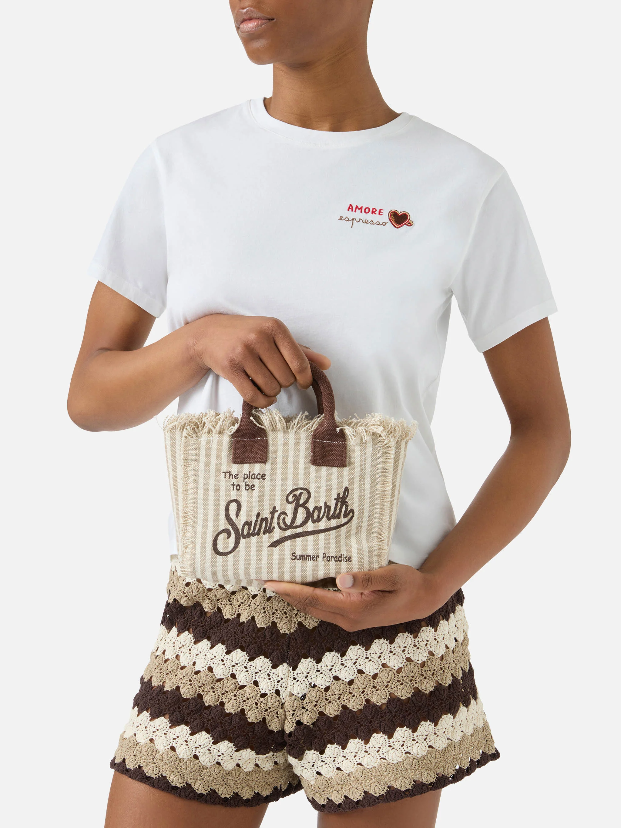 Canvas Vanity mini bag with brown stripes and contrast details - Image 2