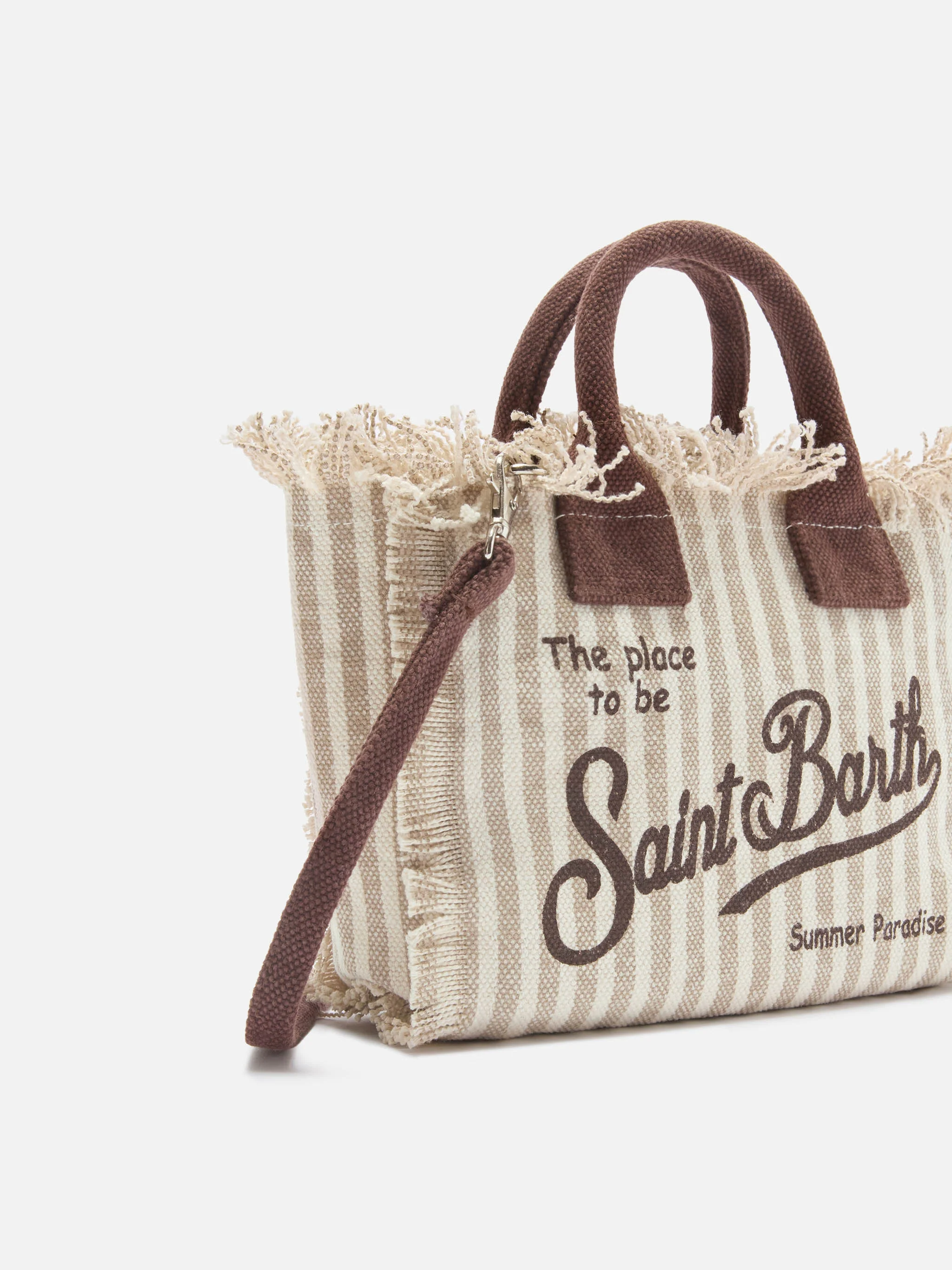Canvas Vanity mini bag with brown stripes and contrast details - Image 3