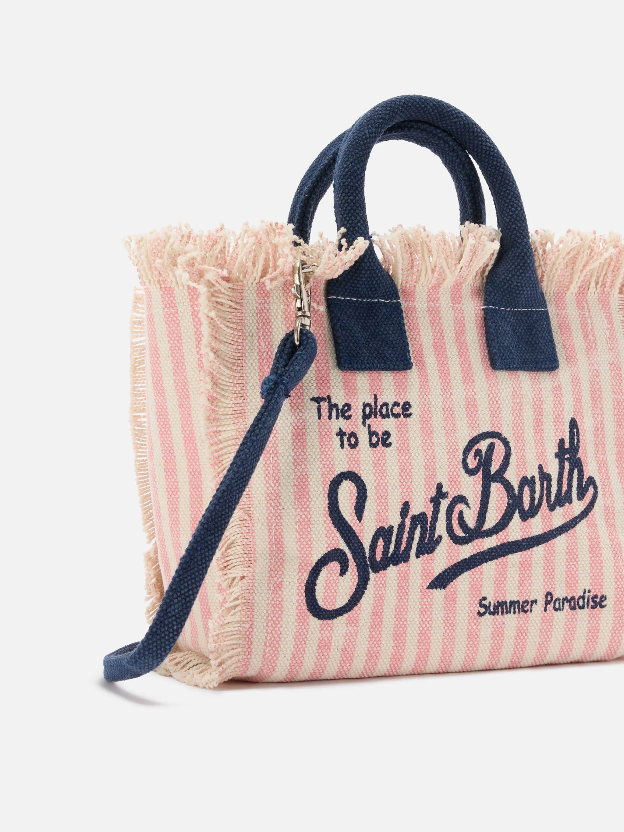Canvas Vanity mini bag with pink stripes and contrast details - Image 3
