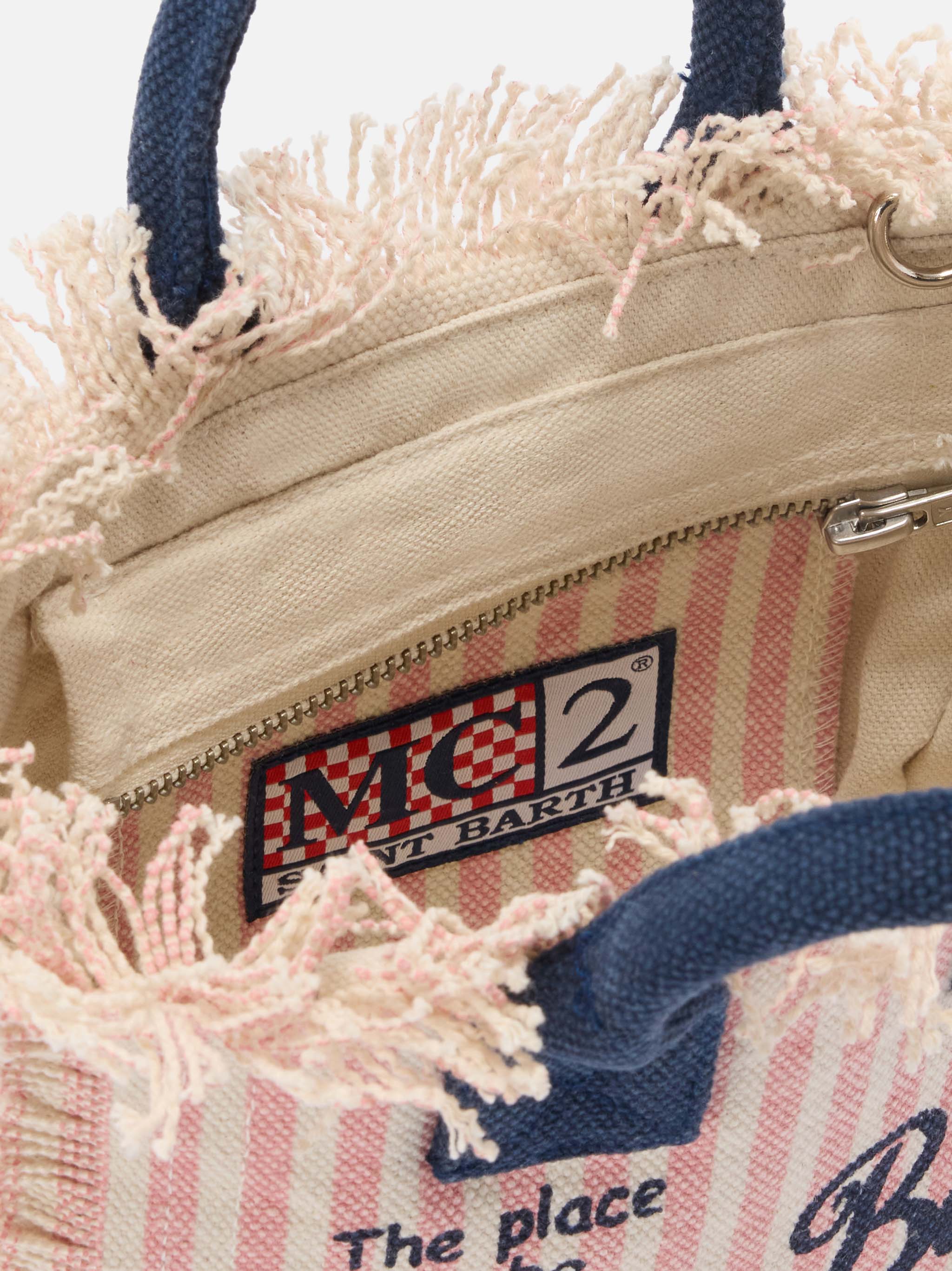 Canvas Vanity mini bag with pink stripes and contrast details - Image 4