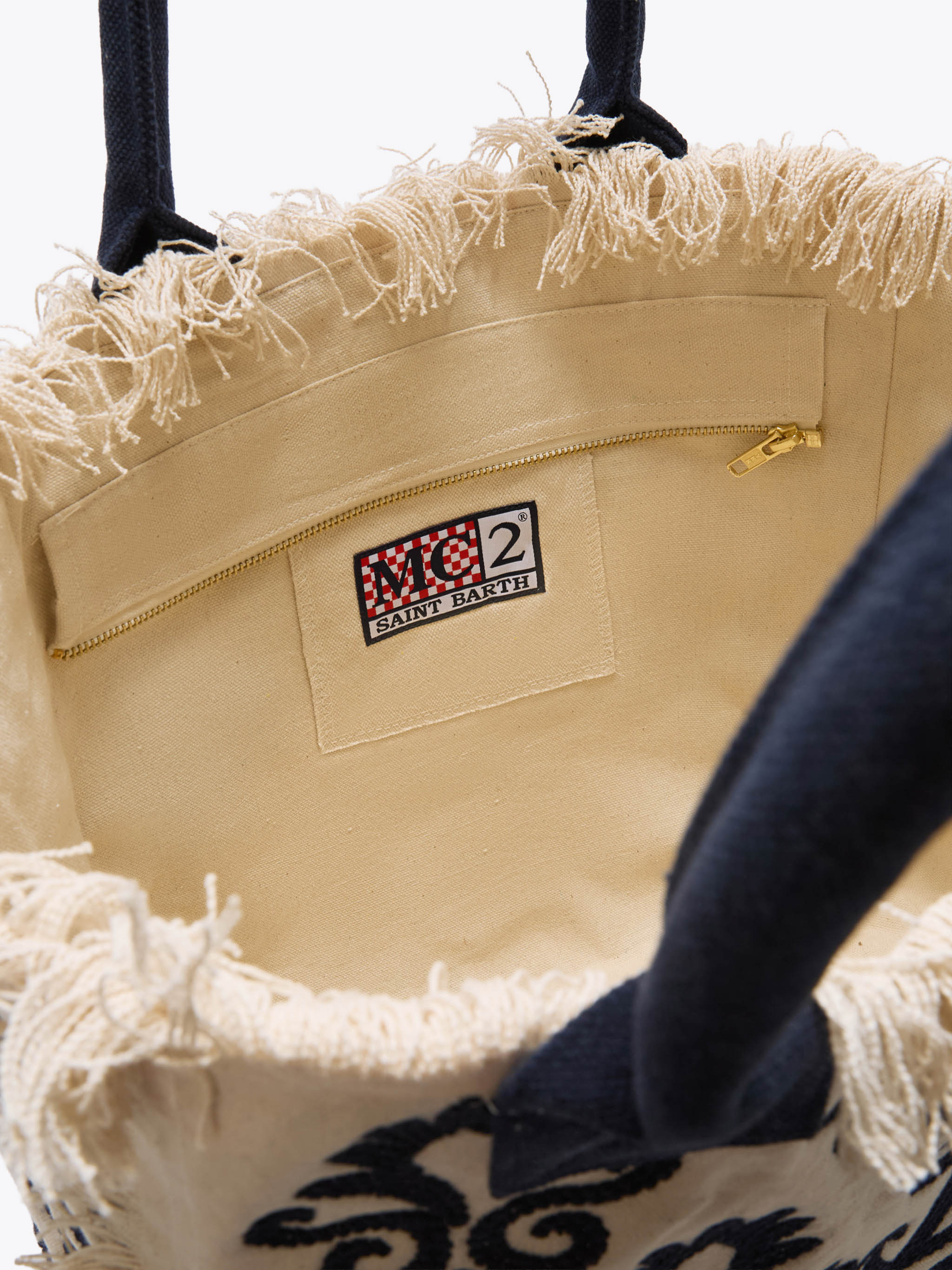 Canvas Vanity regular bag with blue lily tufting embroidery - Image 4