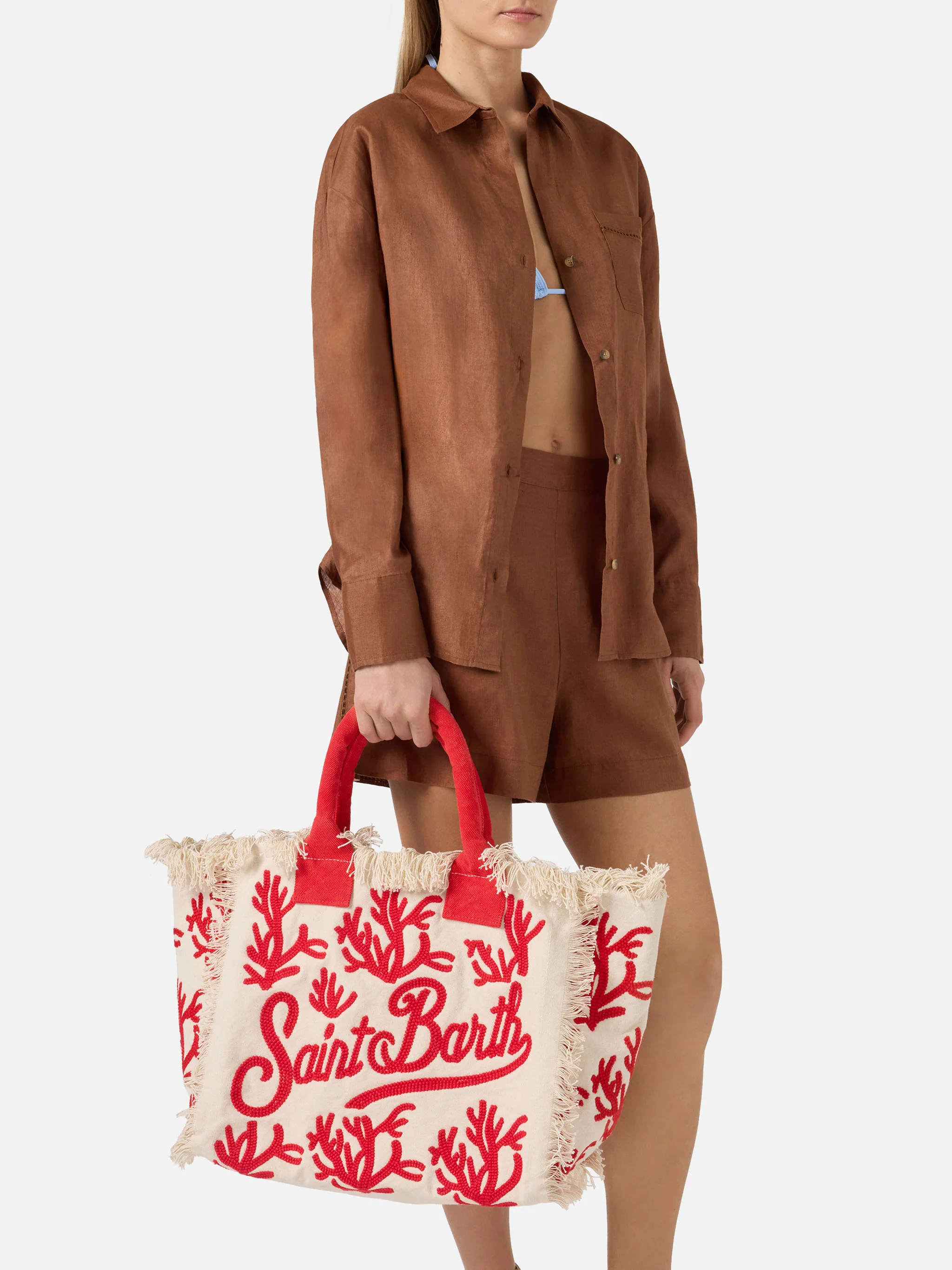 Canvas Vanity regular bag with coral tufting embroidery - Image 2