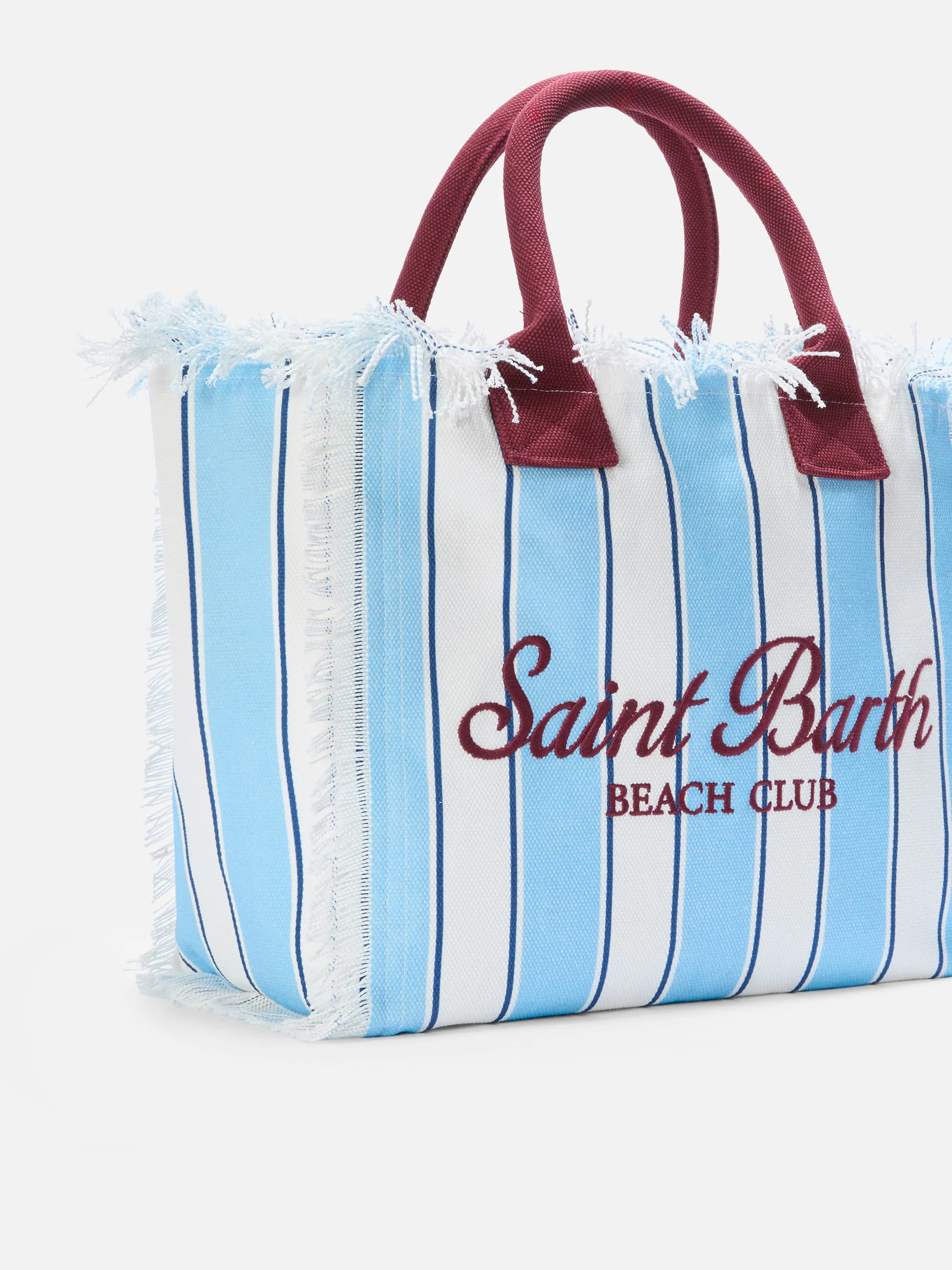Canvas Vanity regular bag with light blue stripes and bordeaux details - Image 3