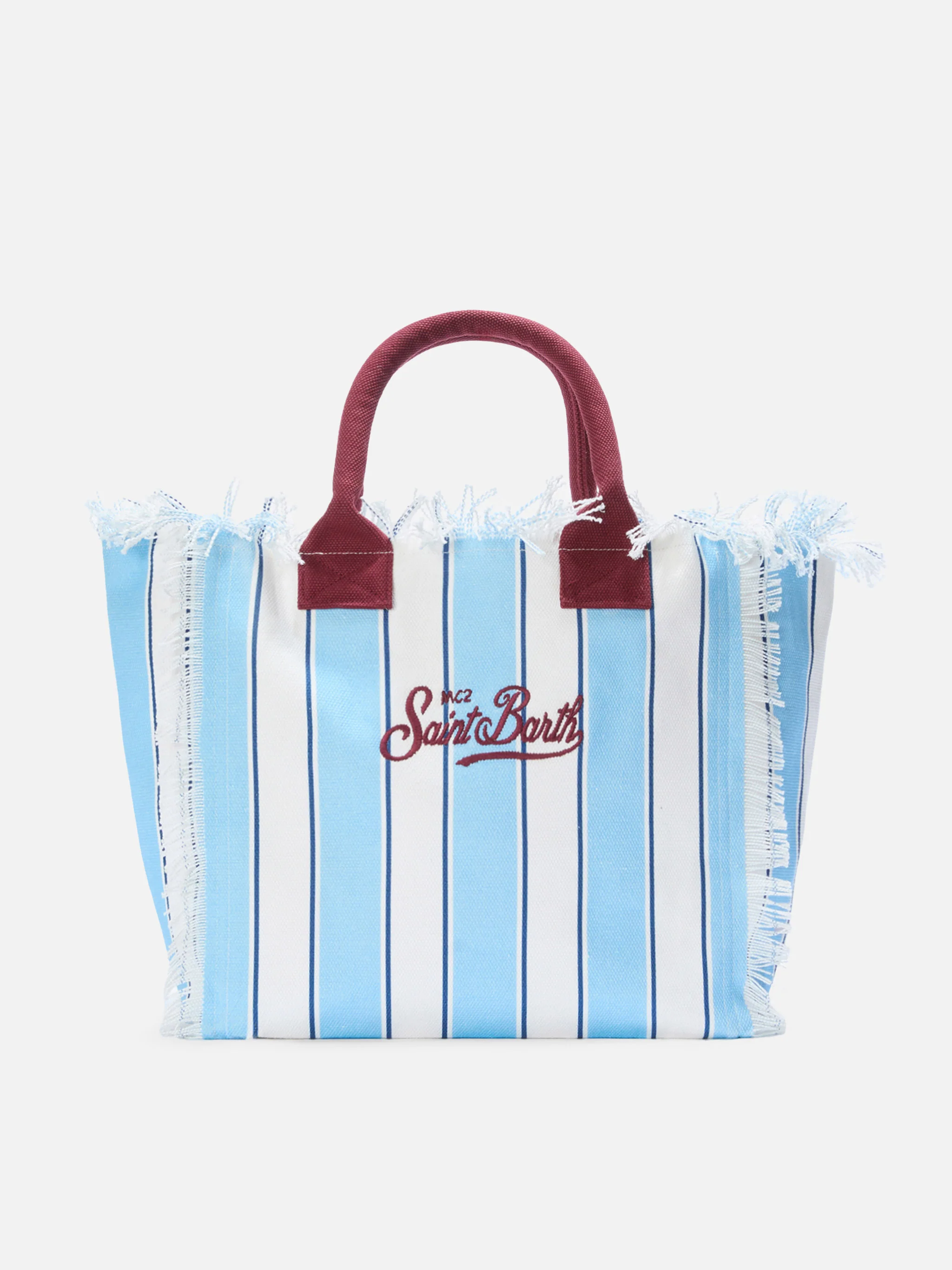 Canvas Vanity regular bag with light blue stripes and bordeaux details - Image 4
