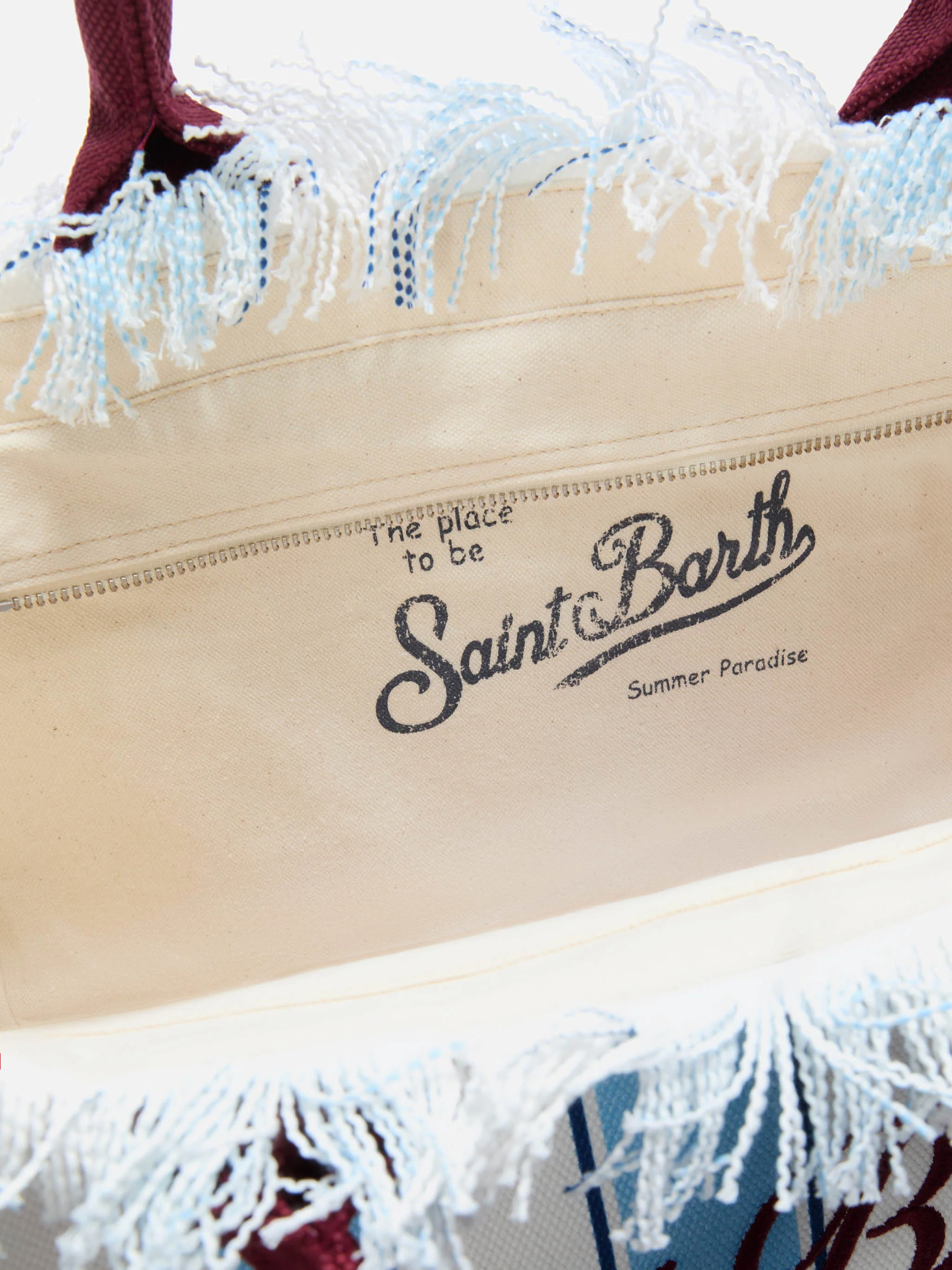 Canvas Vanity regular bag with light blue stripes and bordeaux details - Image 5