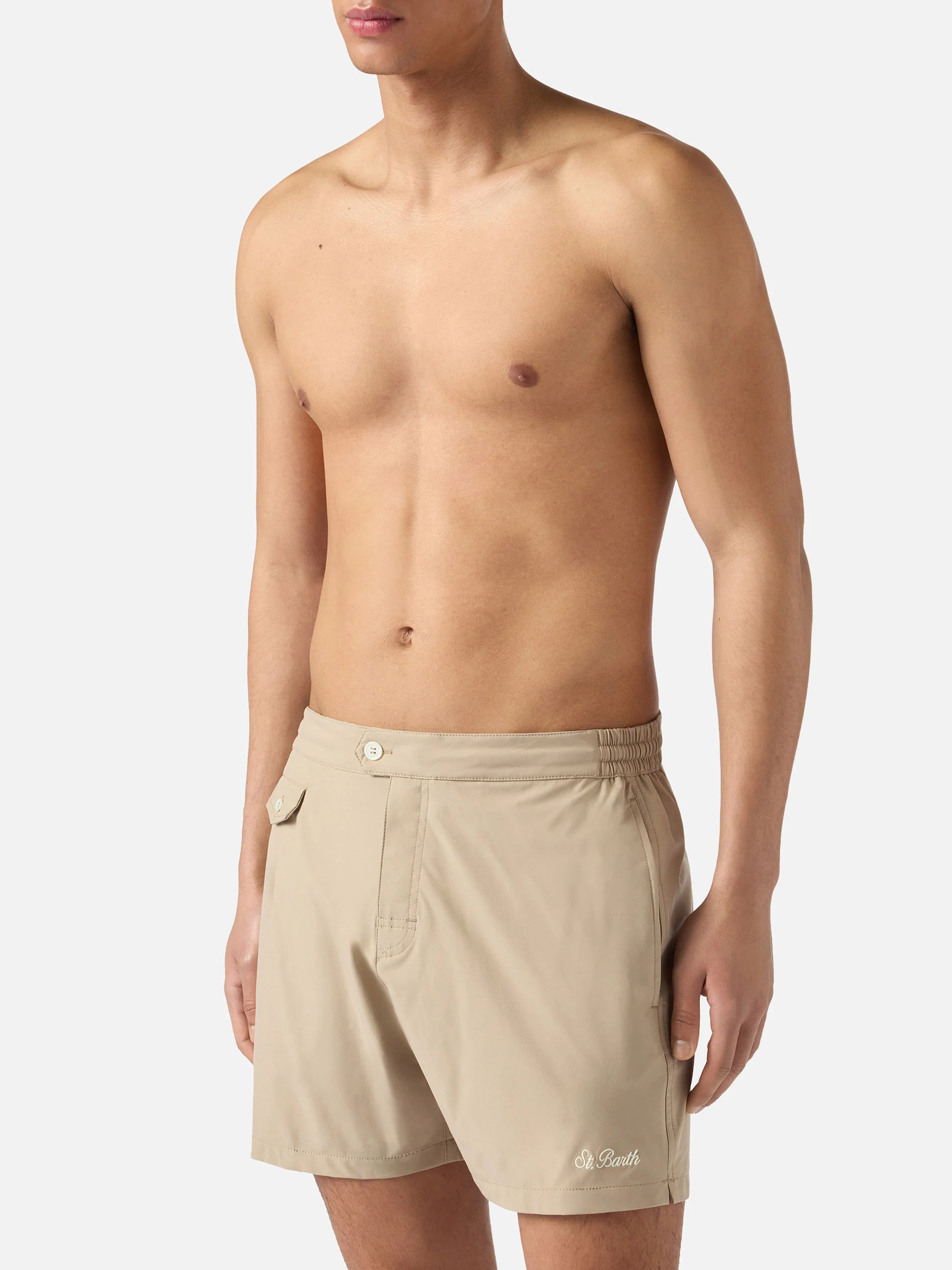 Capferrat swim shorts in beige with embroidered logo - Image 3