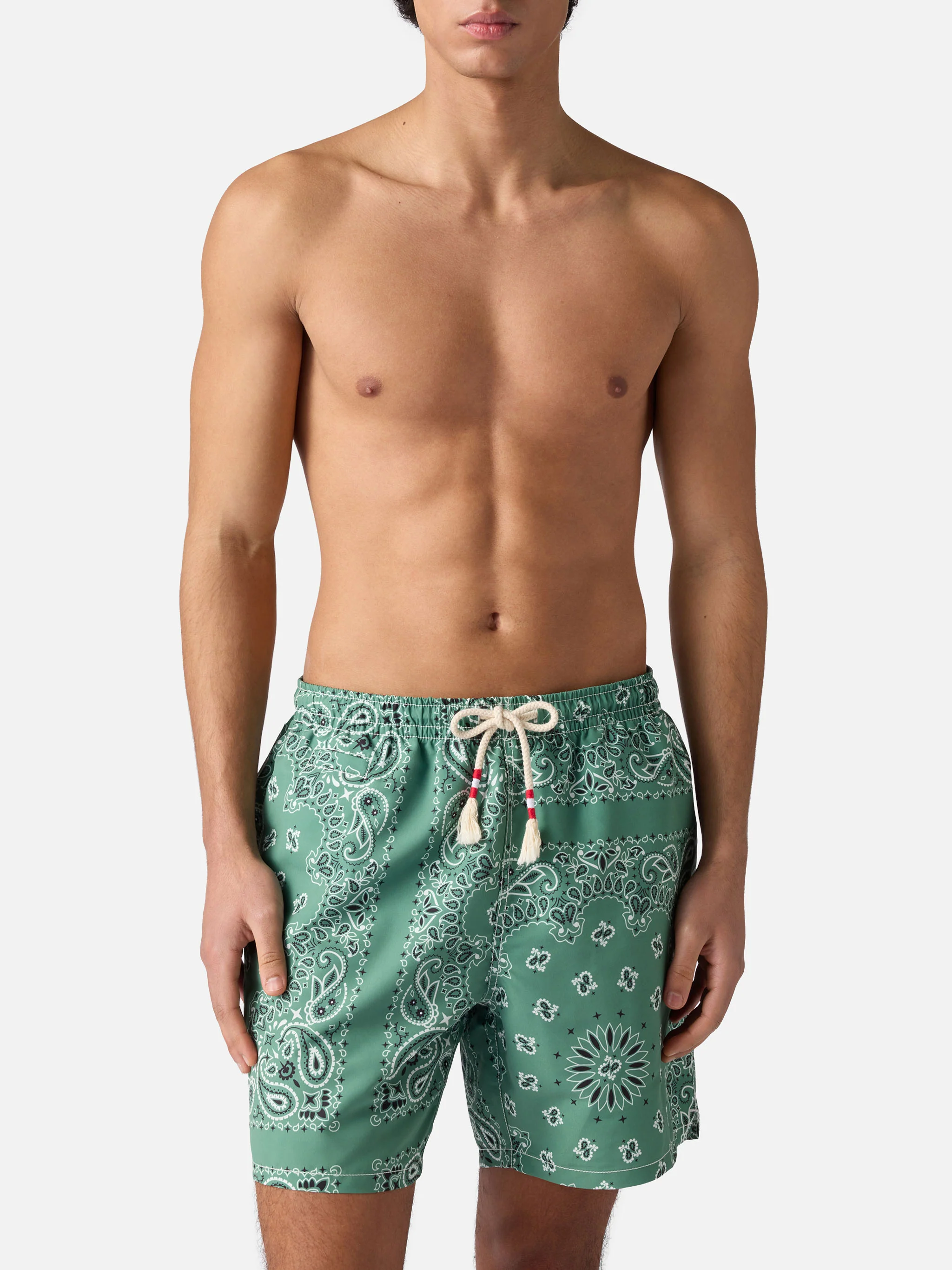 Caprese swim shorts with military green bandana print - Image 3