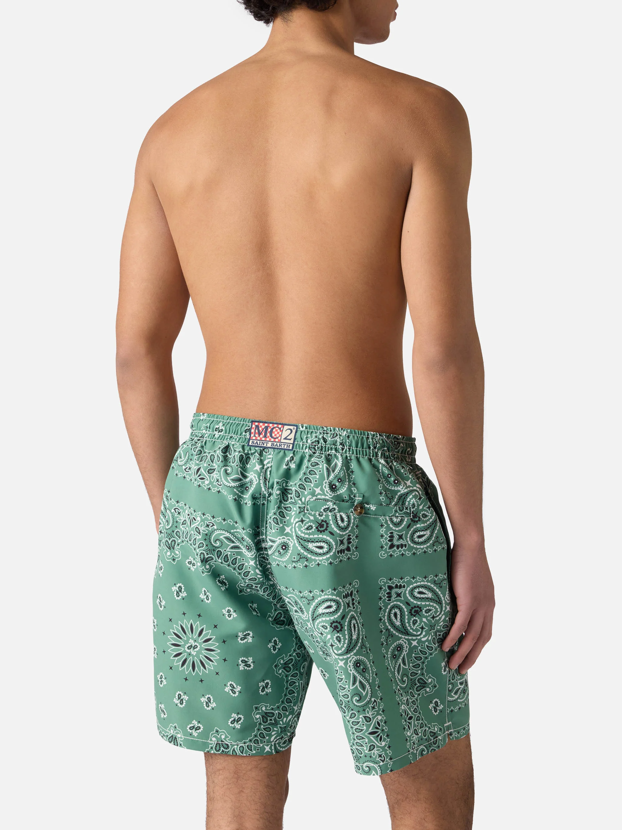 Caprese swim shorts with military green bandana print - Image 5