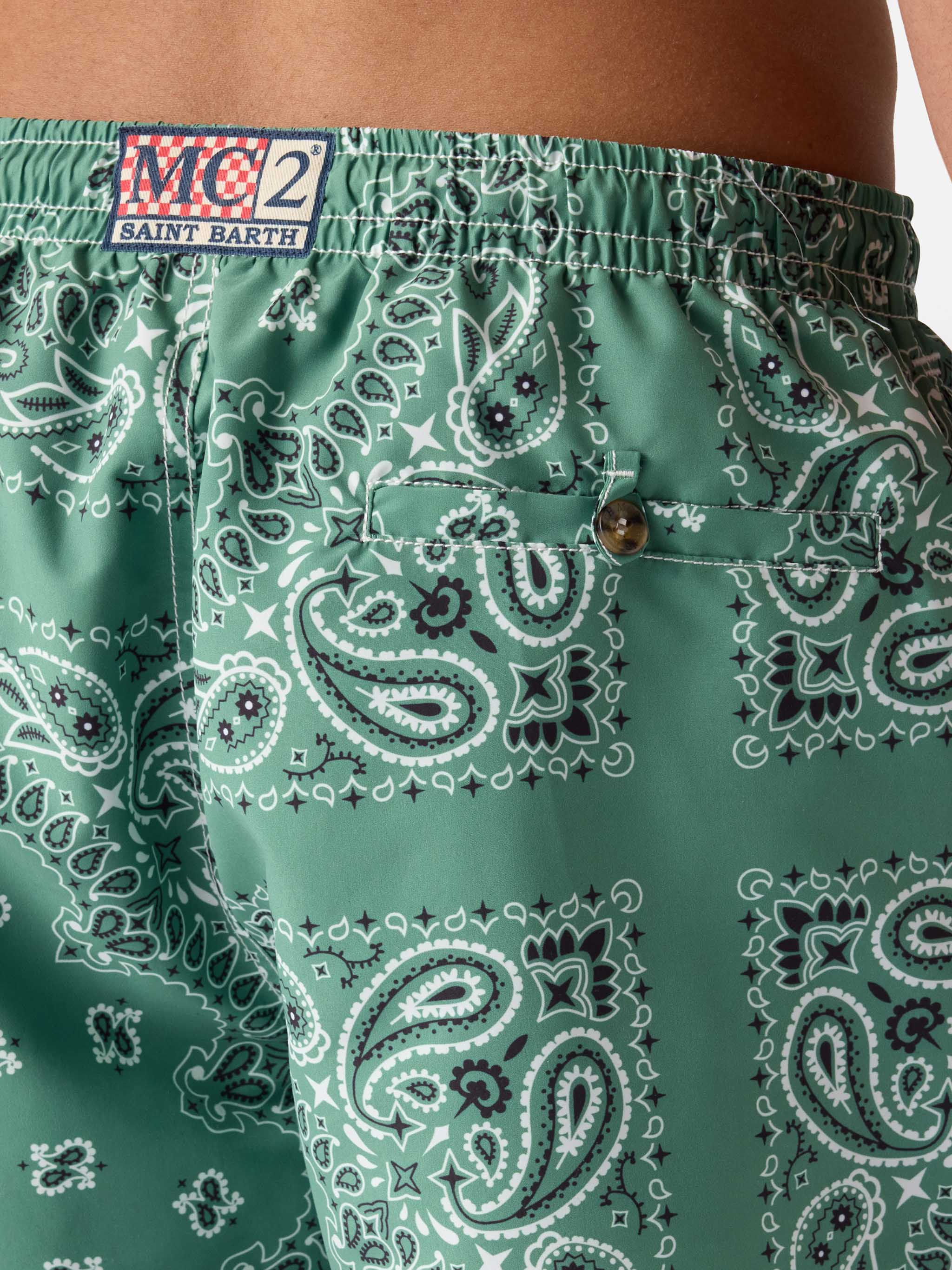 Caprese swim shorts with military green bandana print - Image 6