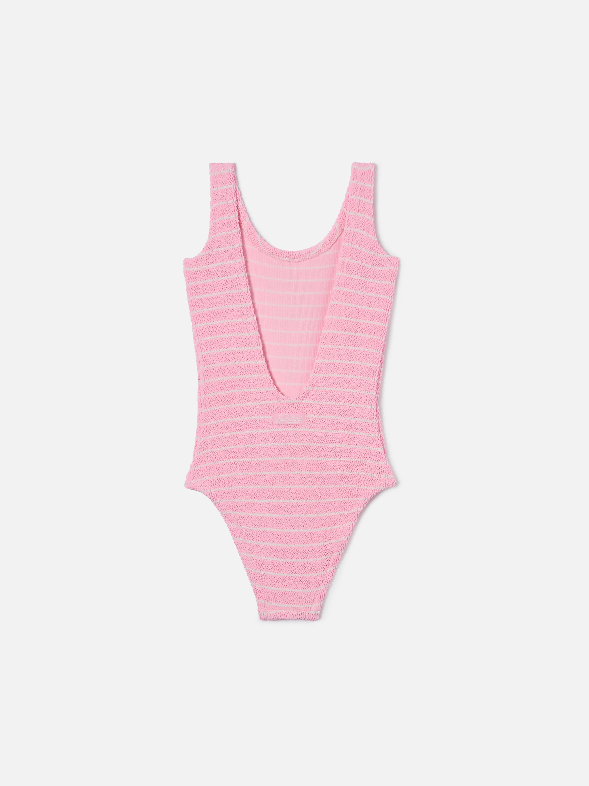 Cara crinkle one-piece swimsuit in pink and white stripes - Image 2