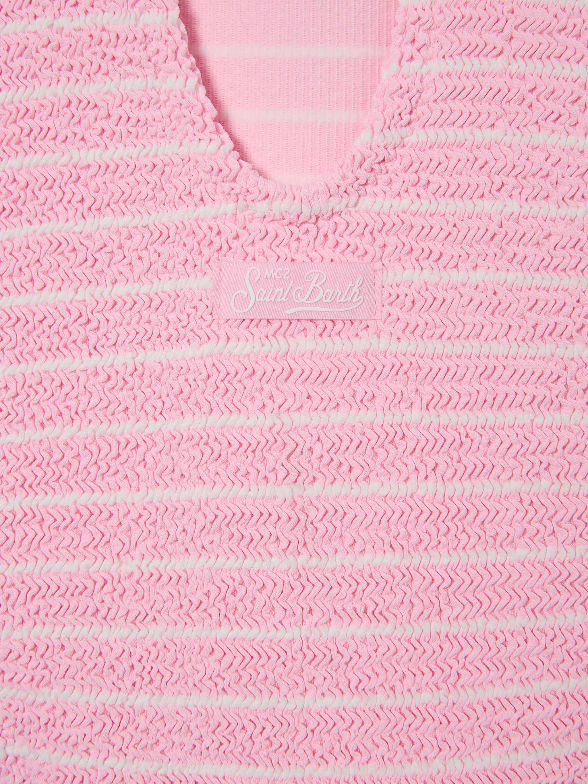 Cara crinkle one-piece swimsuit in pink and white stripes - Image 3