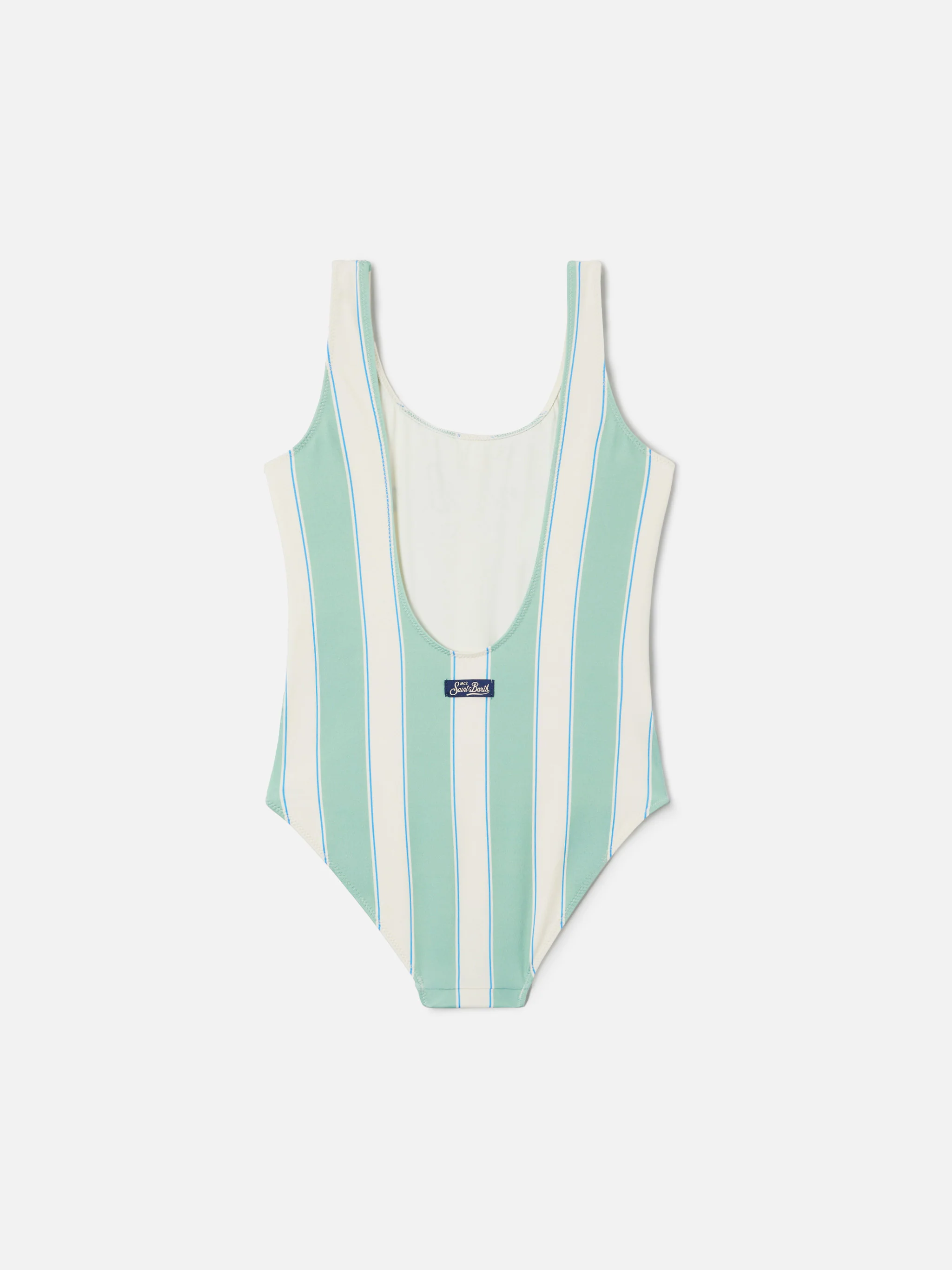 Cara green and white striped one-piece swimsuit with Beach Club print - Image 2