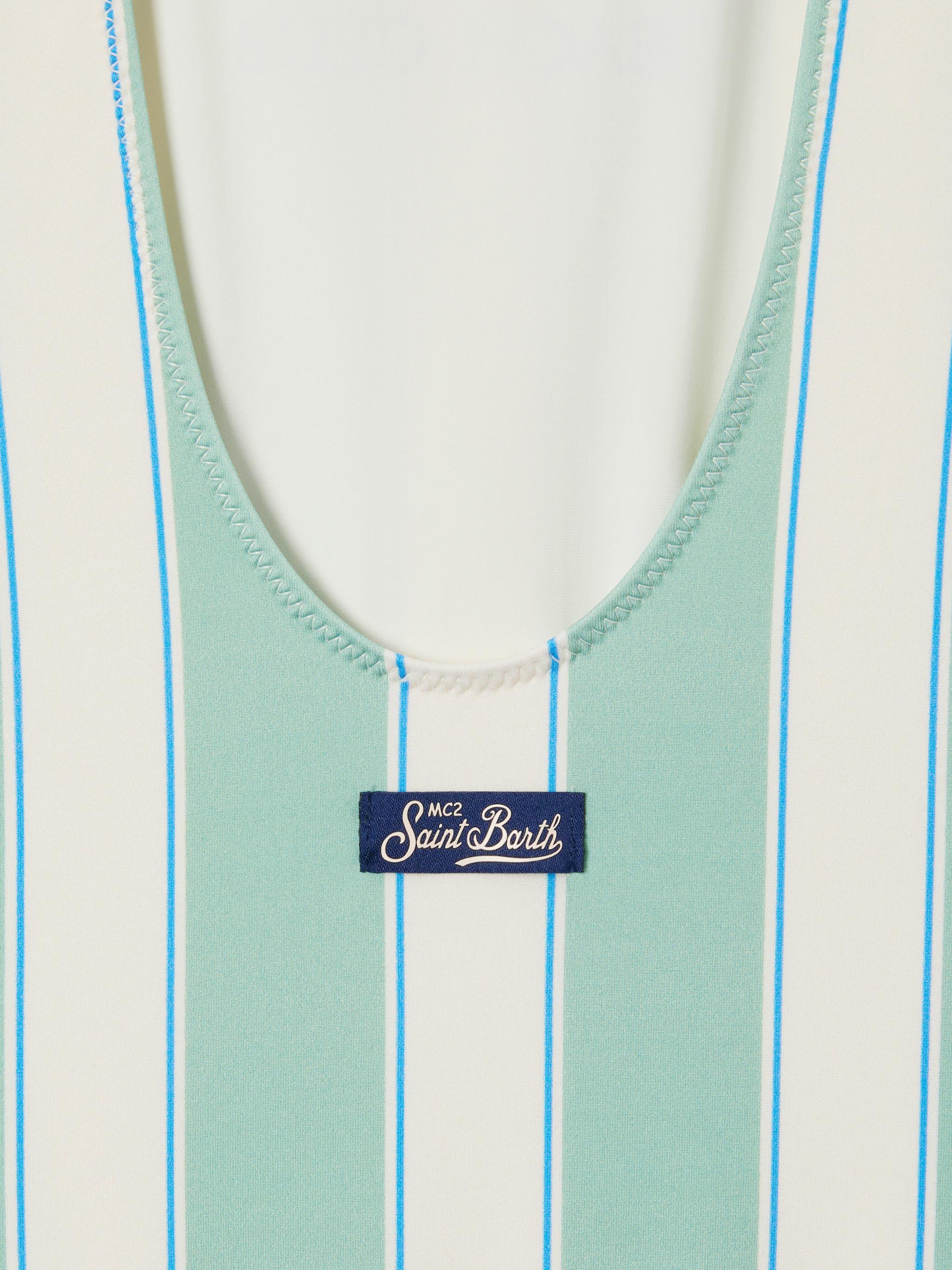 Cara green and white striped one-piece swimsuit with Beach Club print - Image 3