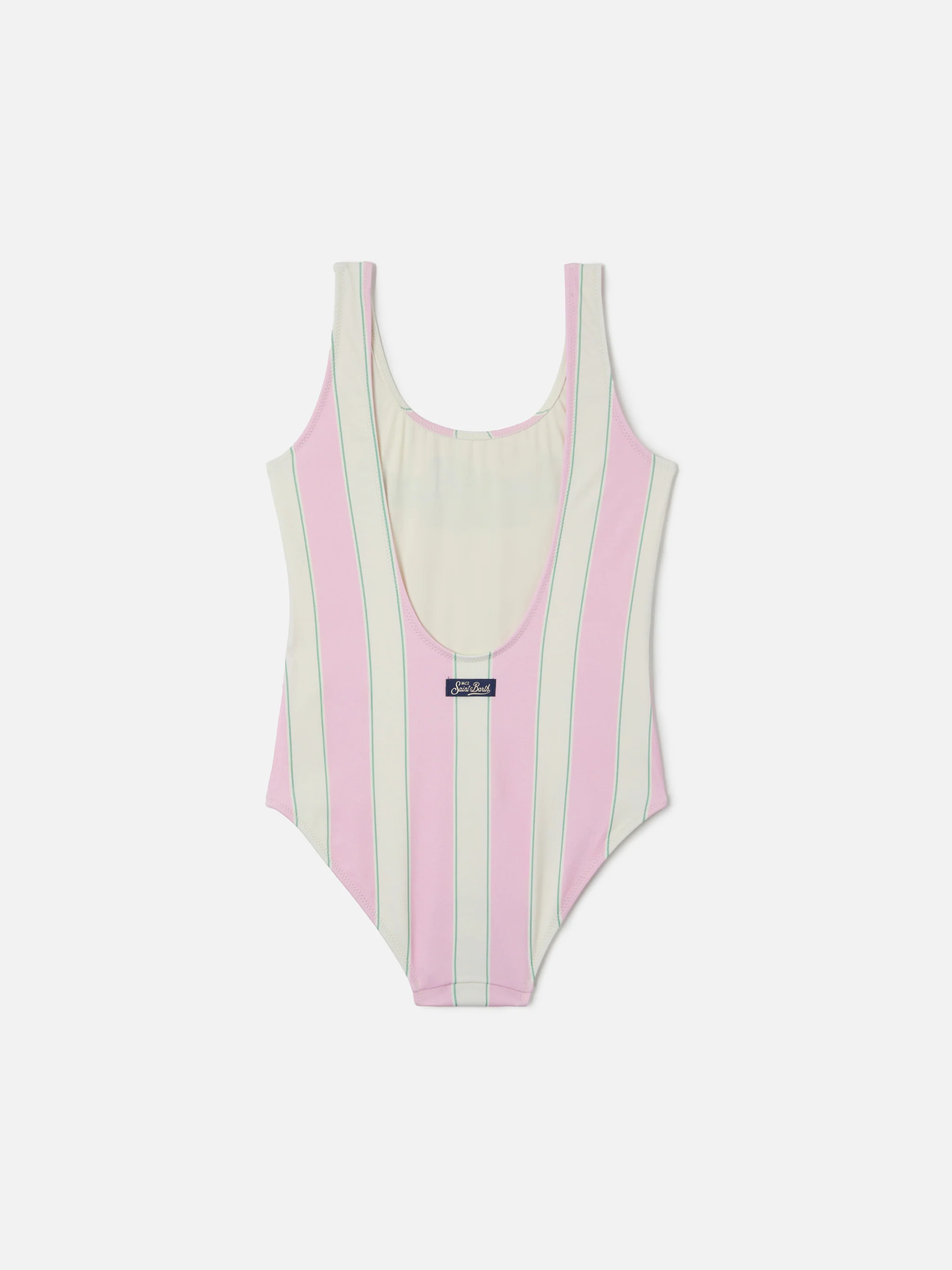 Cara pink and white striped one-piece swimsuit with Beach Club print - Image 2