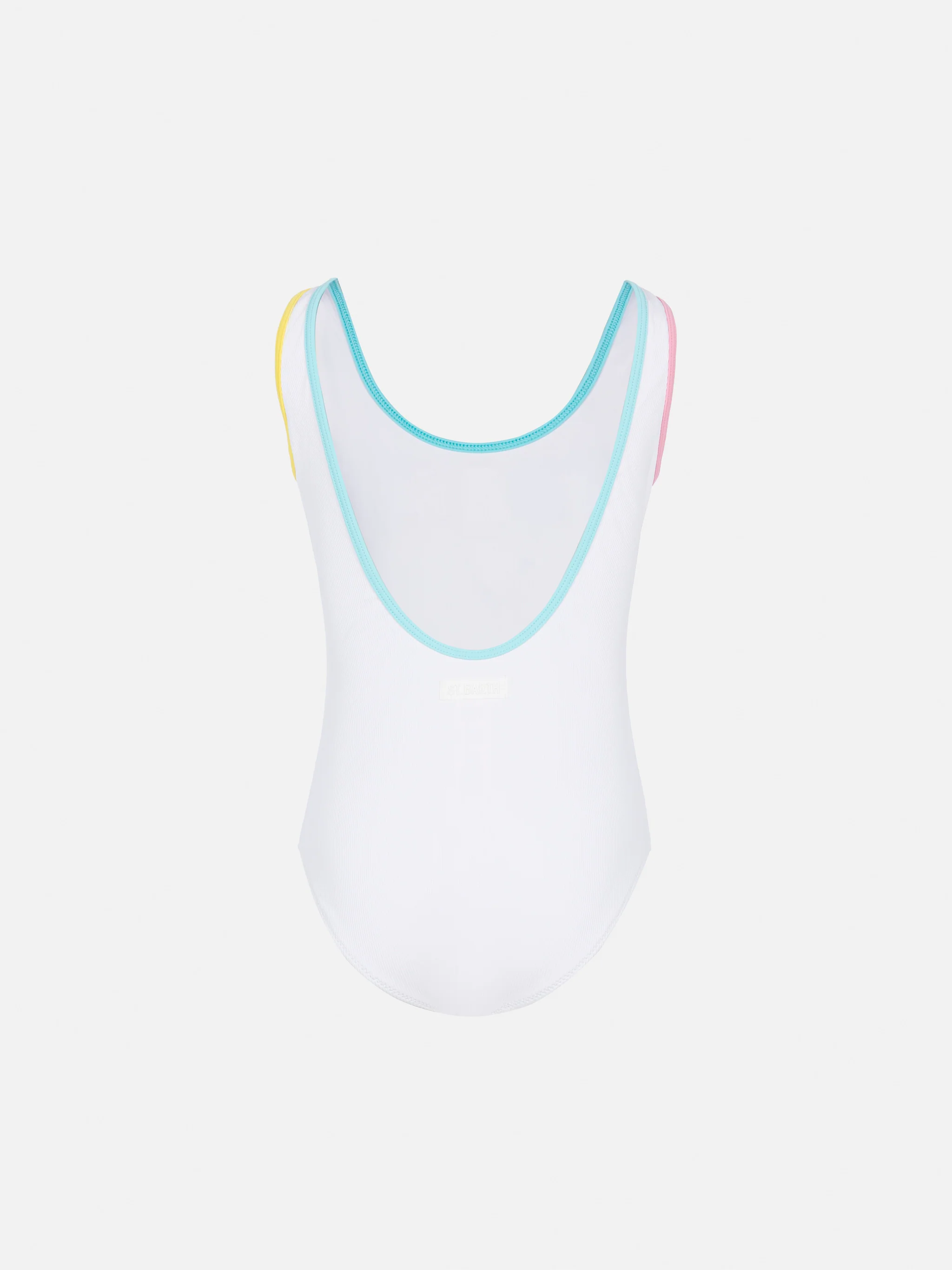 Cara white ribbed one-piece swimsuit with multicolor logo patch - Image 2
