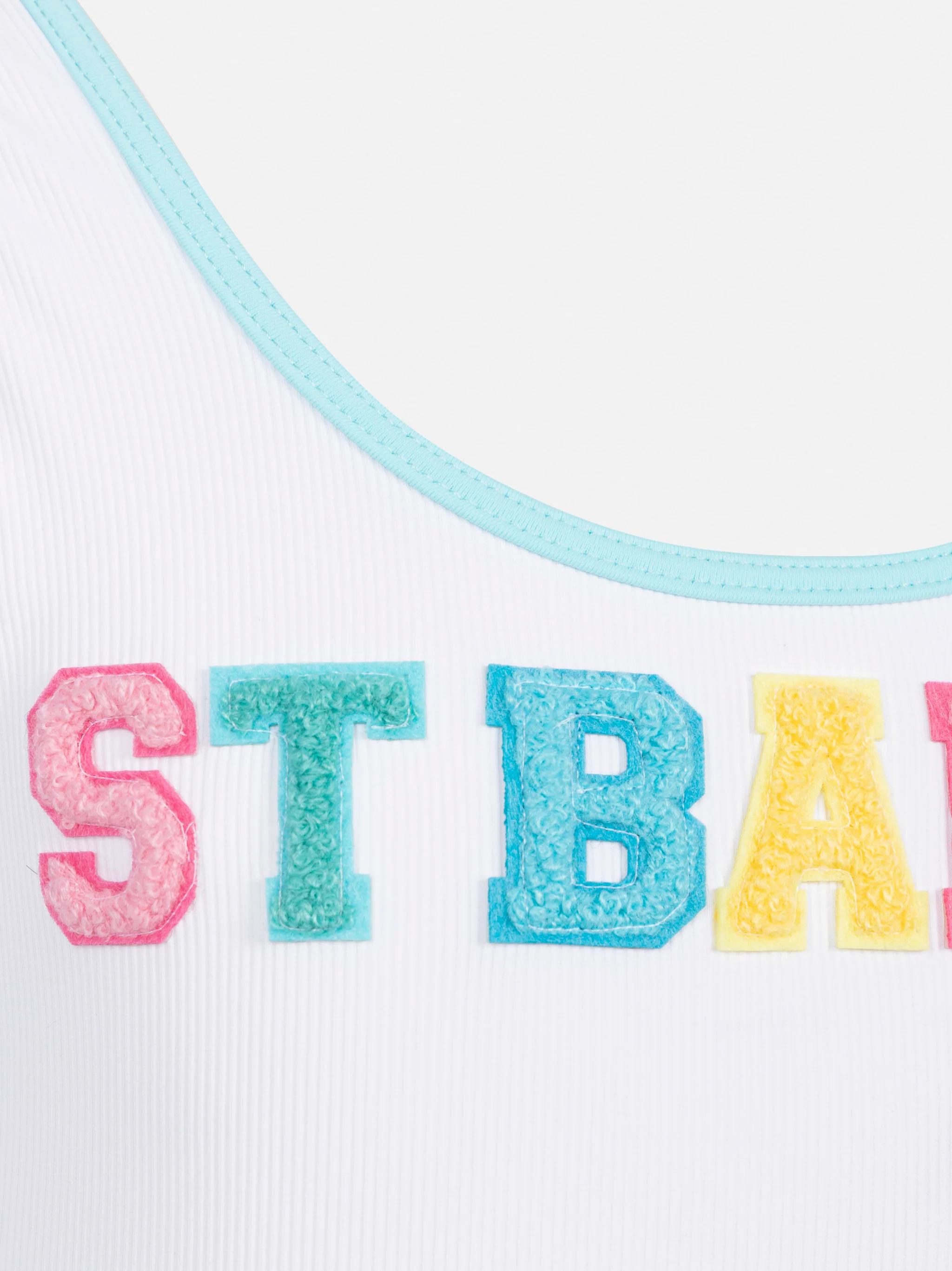 Cara white ribbed one-piece swimsuit with multicolor logo patch - Image 3