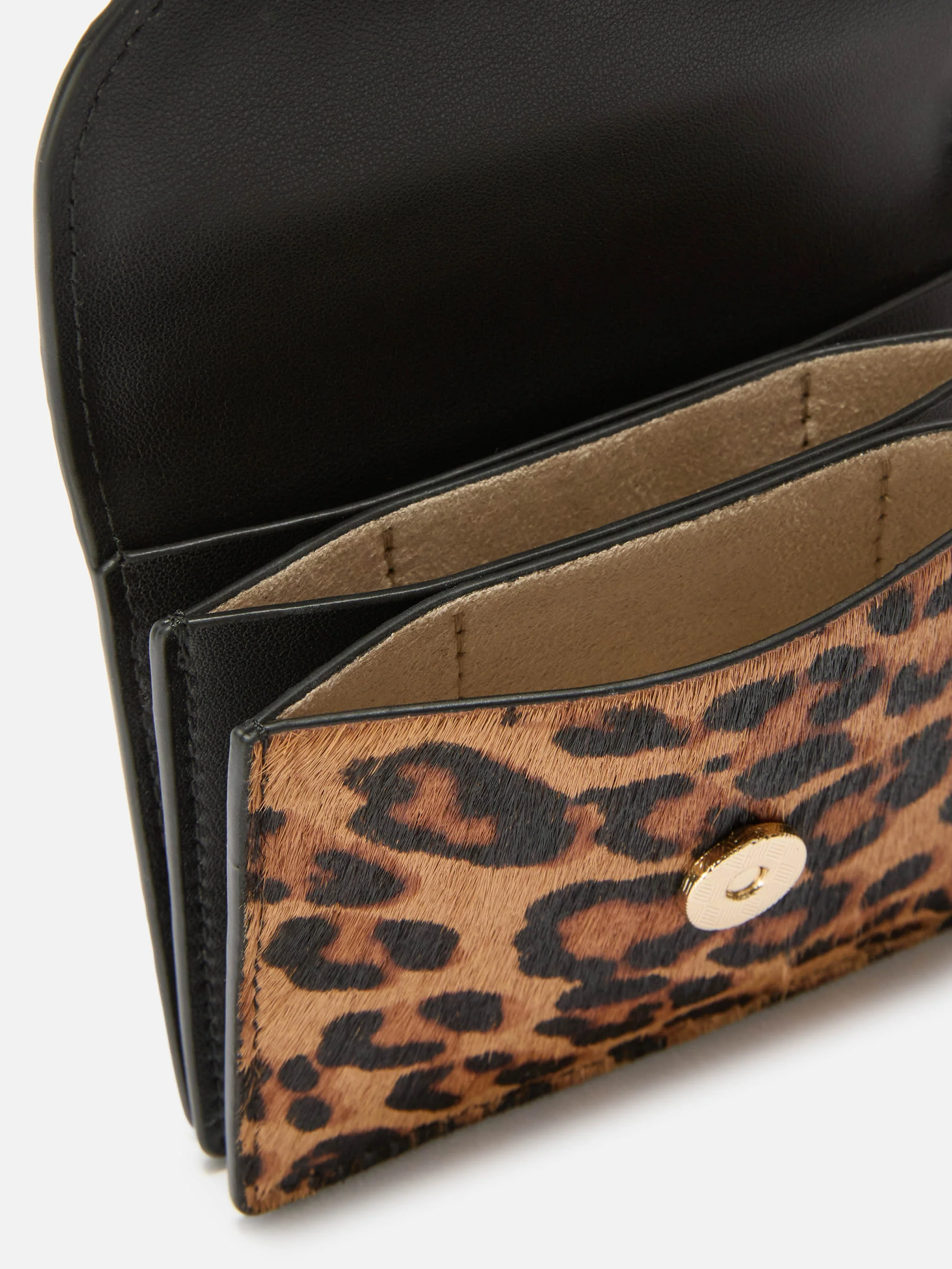 Card Holder in brushed leather and leopard-print calf hair - Image 2