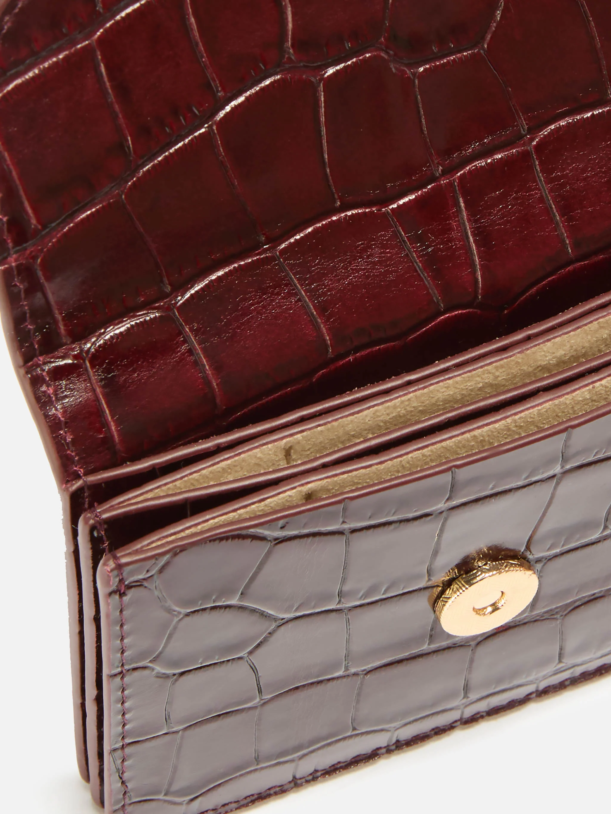 Card Holder in crocodile-print bordeaux leather - Image 2
