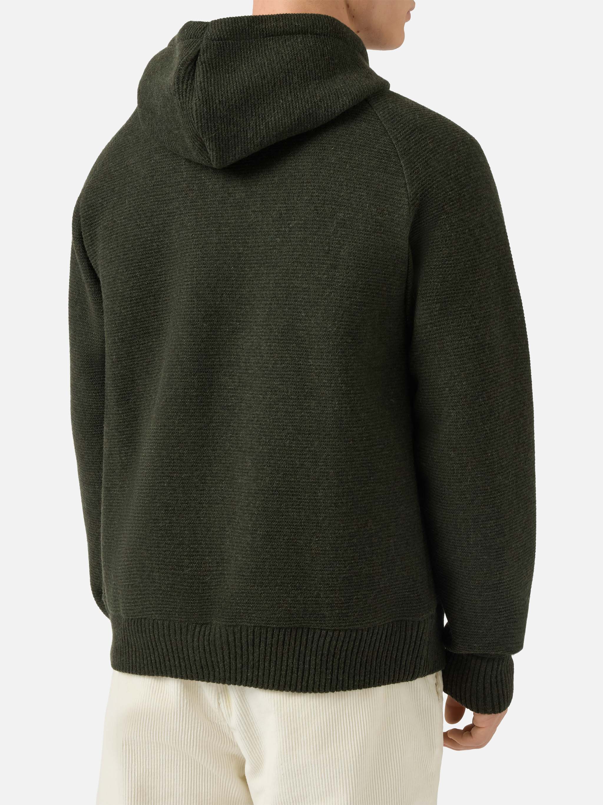 Carrell knit jacket with zip and hood in military green - Image 5