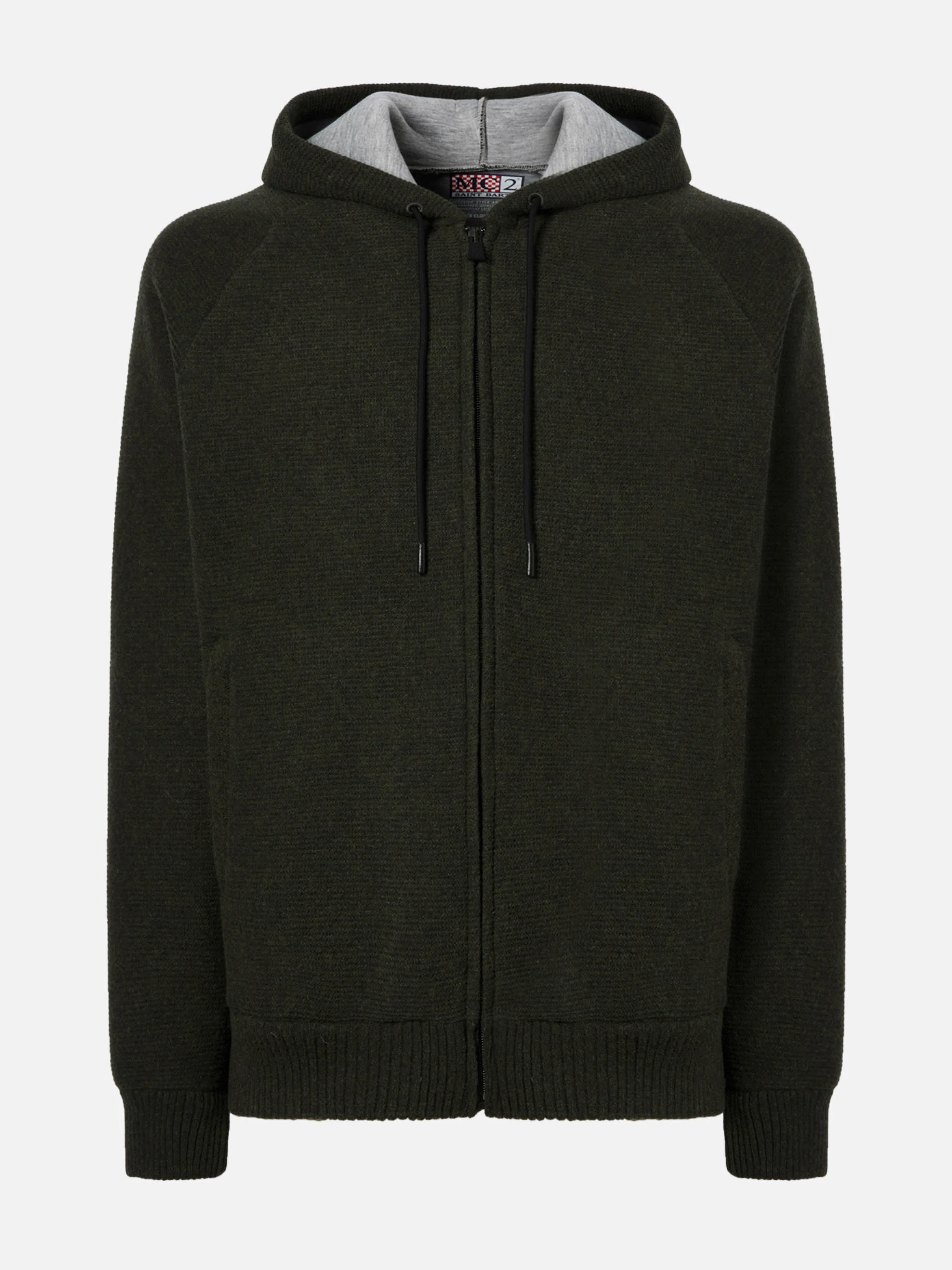 Carrell knit jacket with zip and hood in military green - Image 6