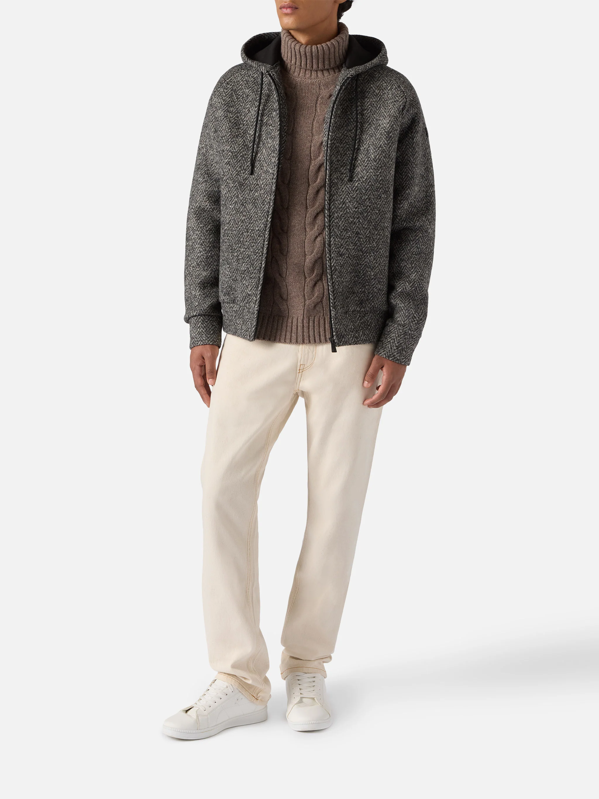 Carrell Wool herringbone jacket with zip and hood - Image 2