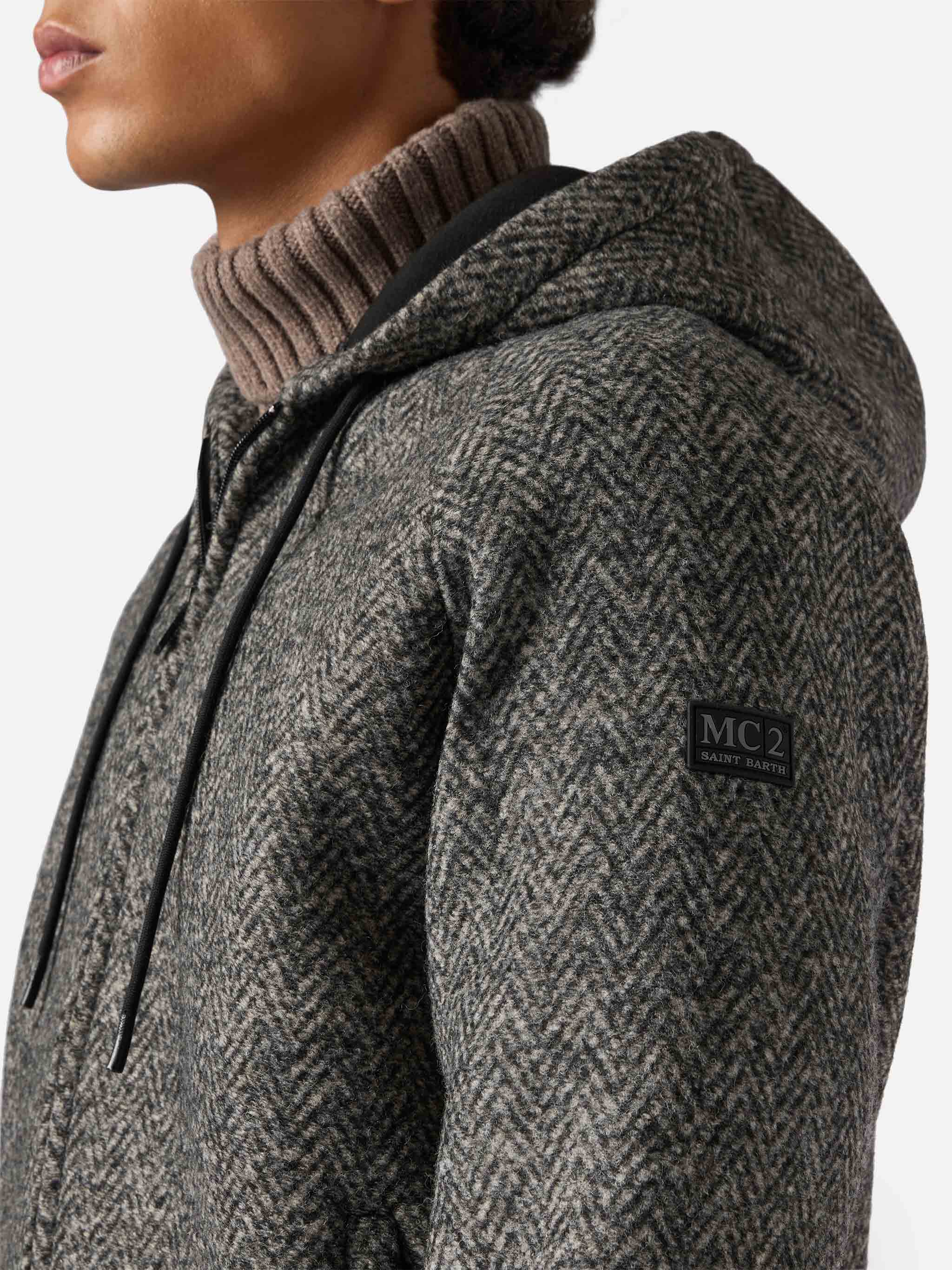 Carrell Wool herringbone jacket with zip and hood - Image 3