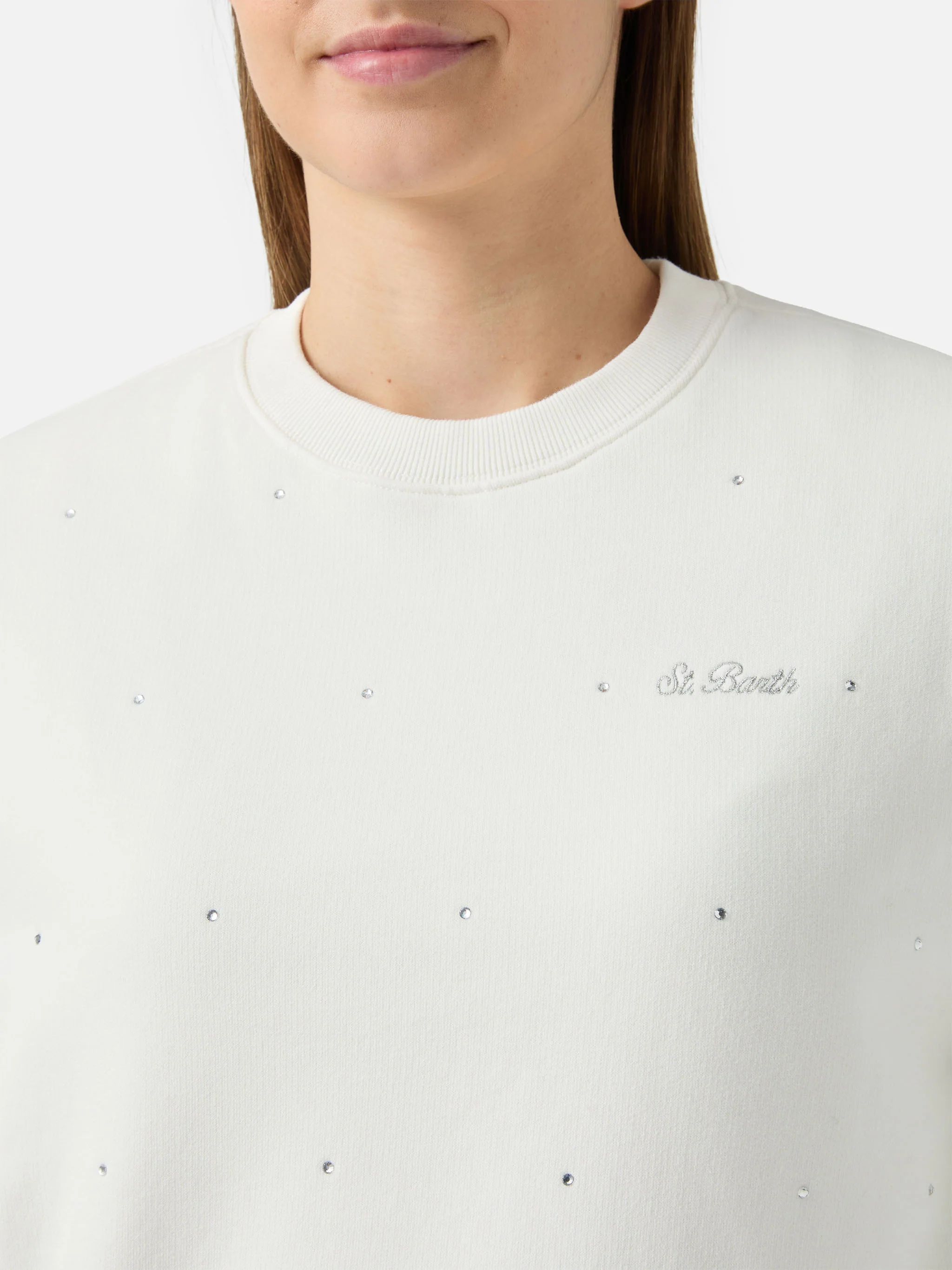 Casey white cotton sweatshirt with rhinestone appliquè - Image 2