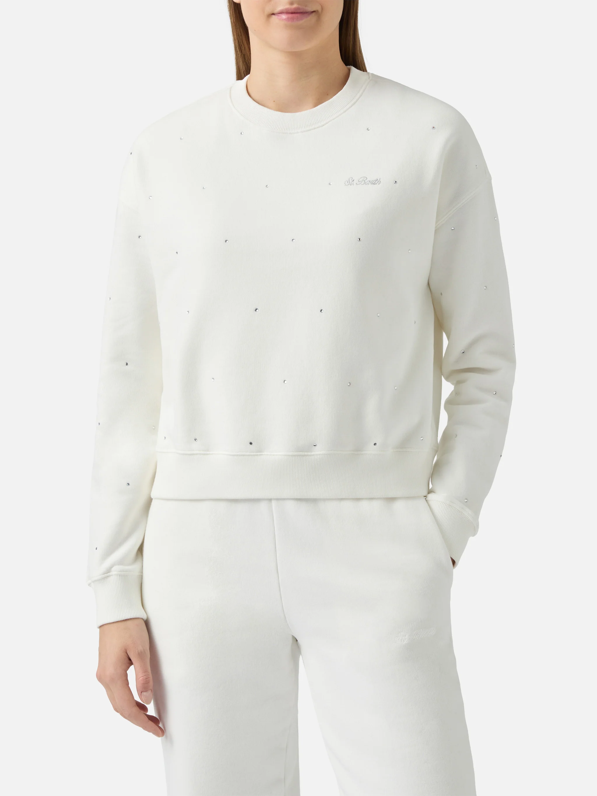 Casey white cotton sweatshirt with rhinestone appliquè - Image 3