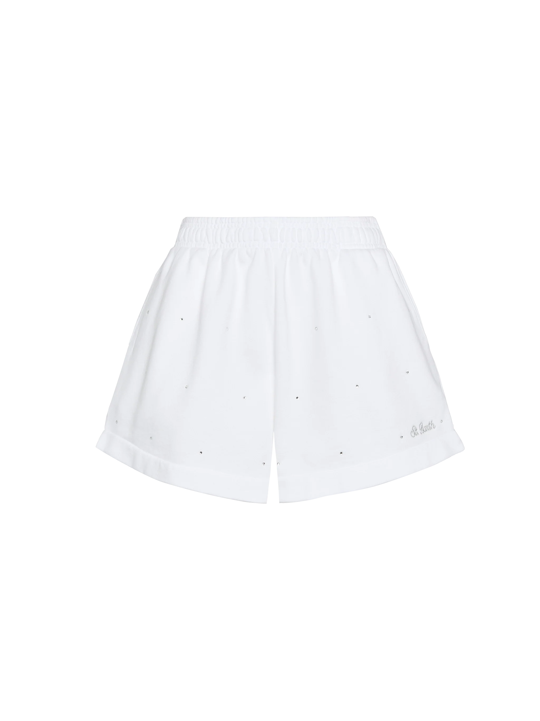 Cate white cotton pull up shorts with striped rhinestone embellishment - Image 5