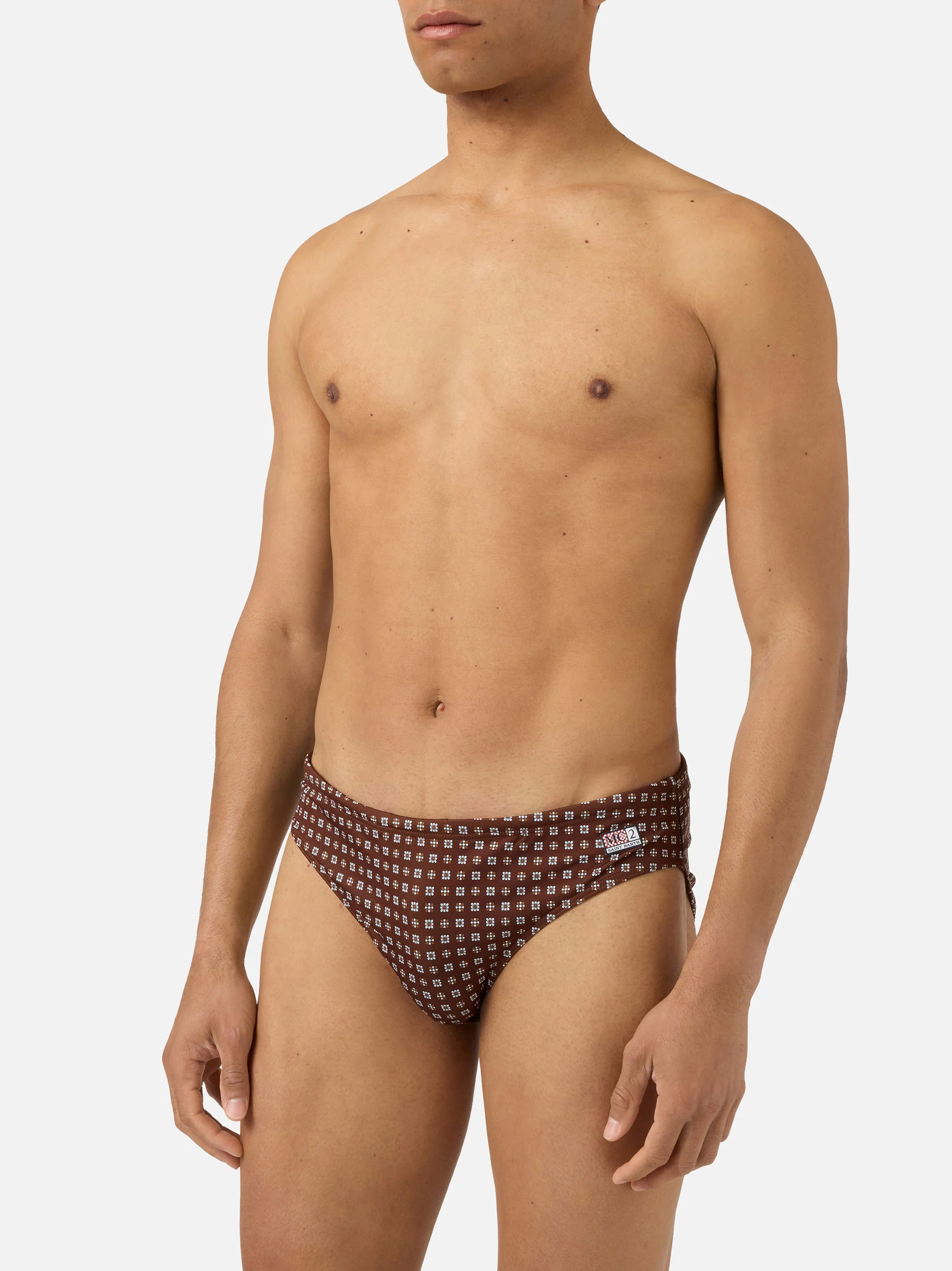 Cayo brown solid swim briefs with geometric print - Image 3