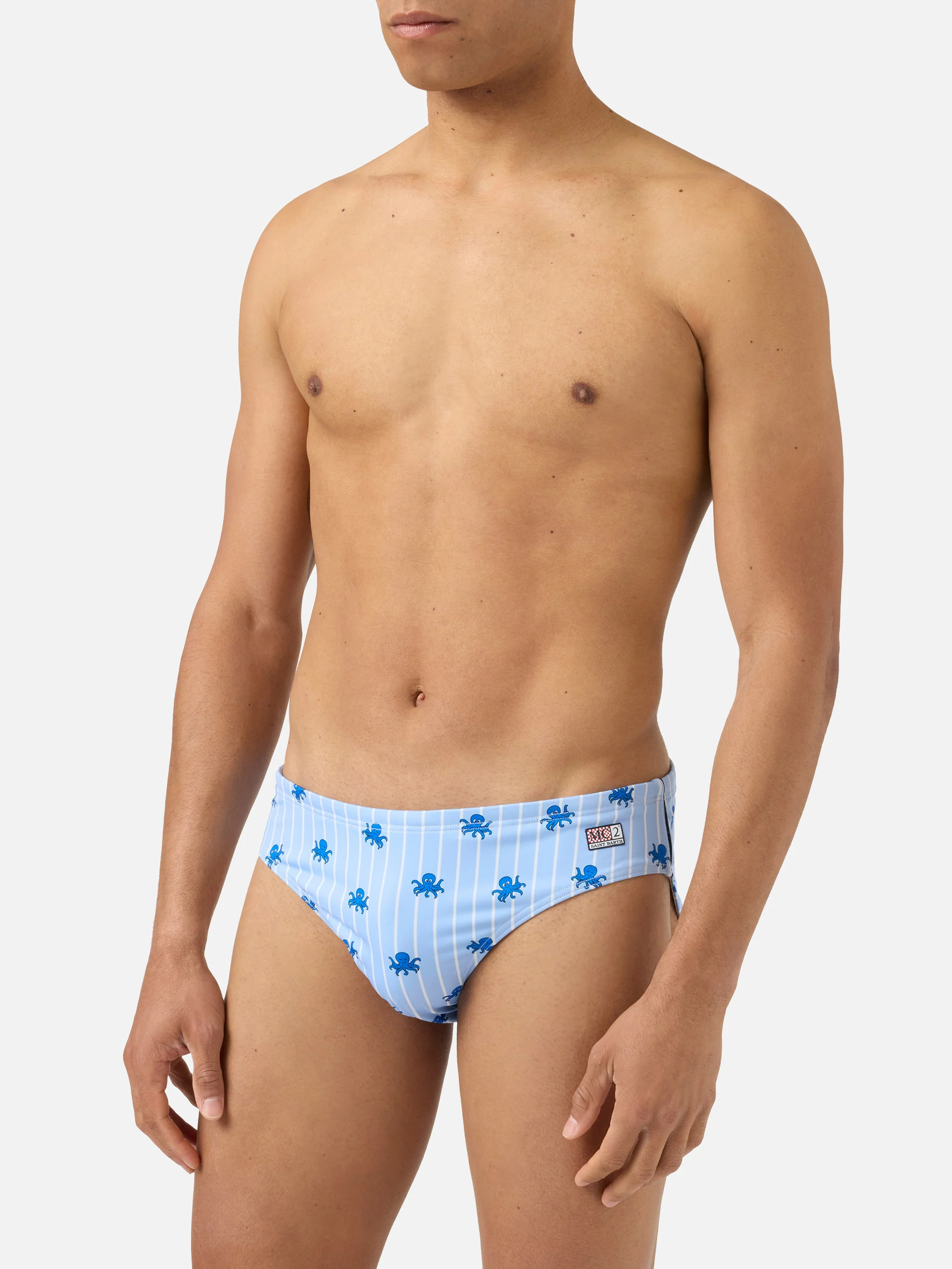 Cayo light blue striped swim briefs with octopus print - Image 3