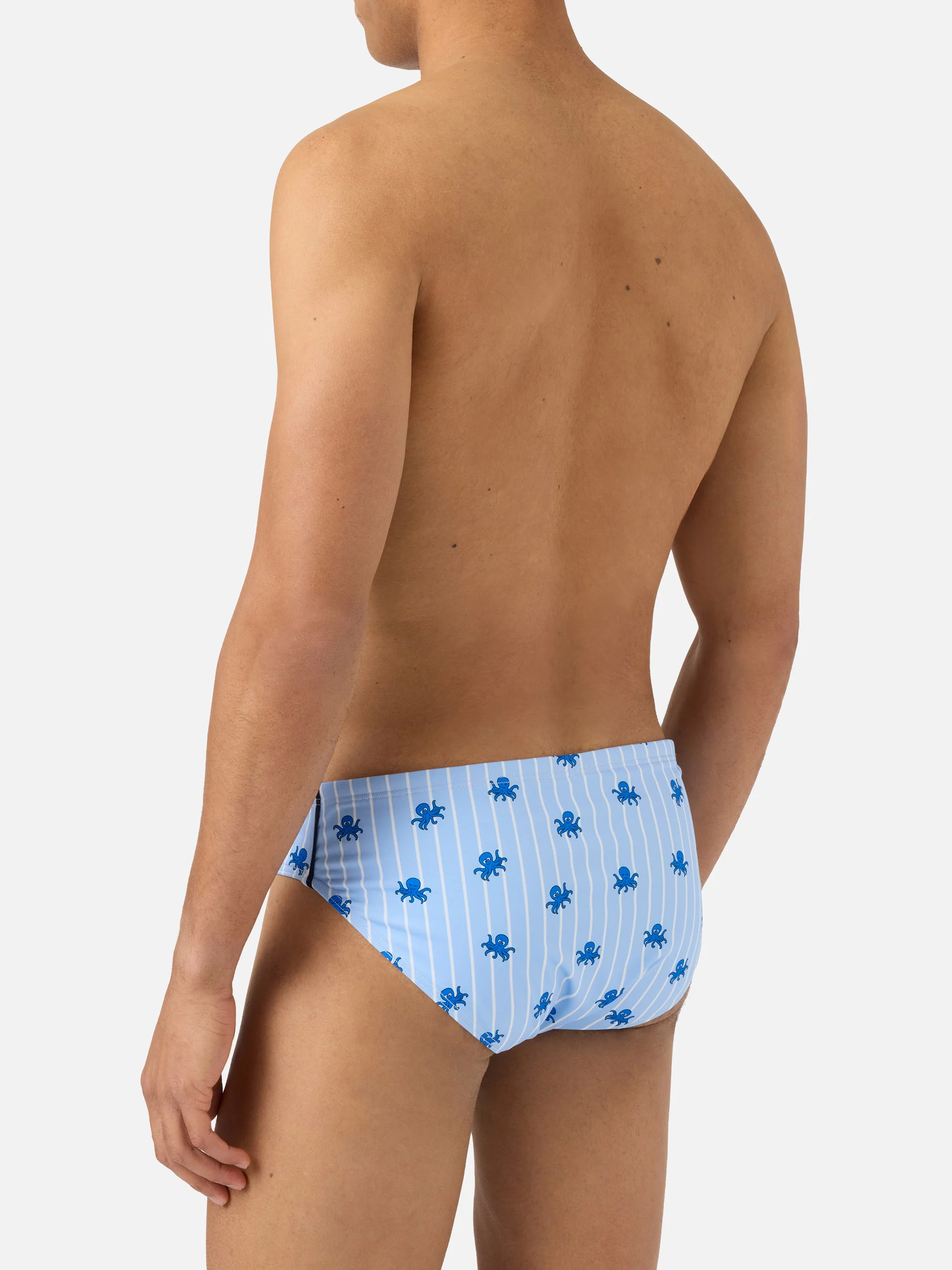 Cayo light blue striped swim briefs with octopus print - Image 5
