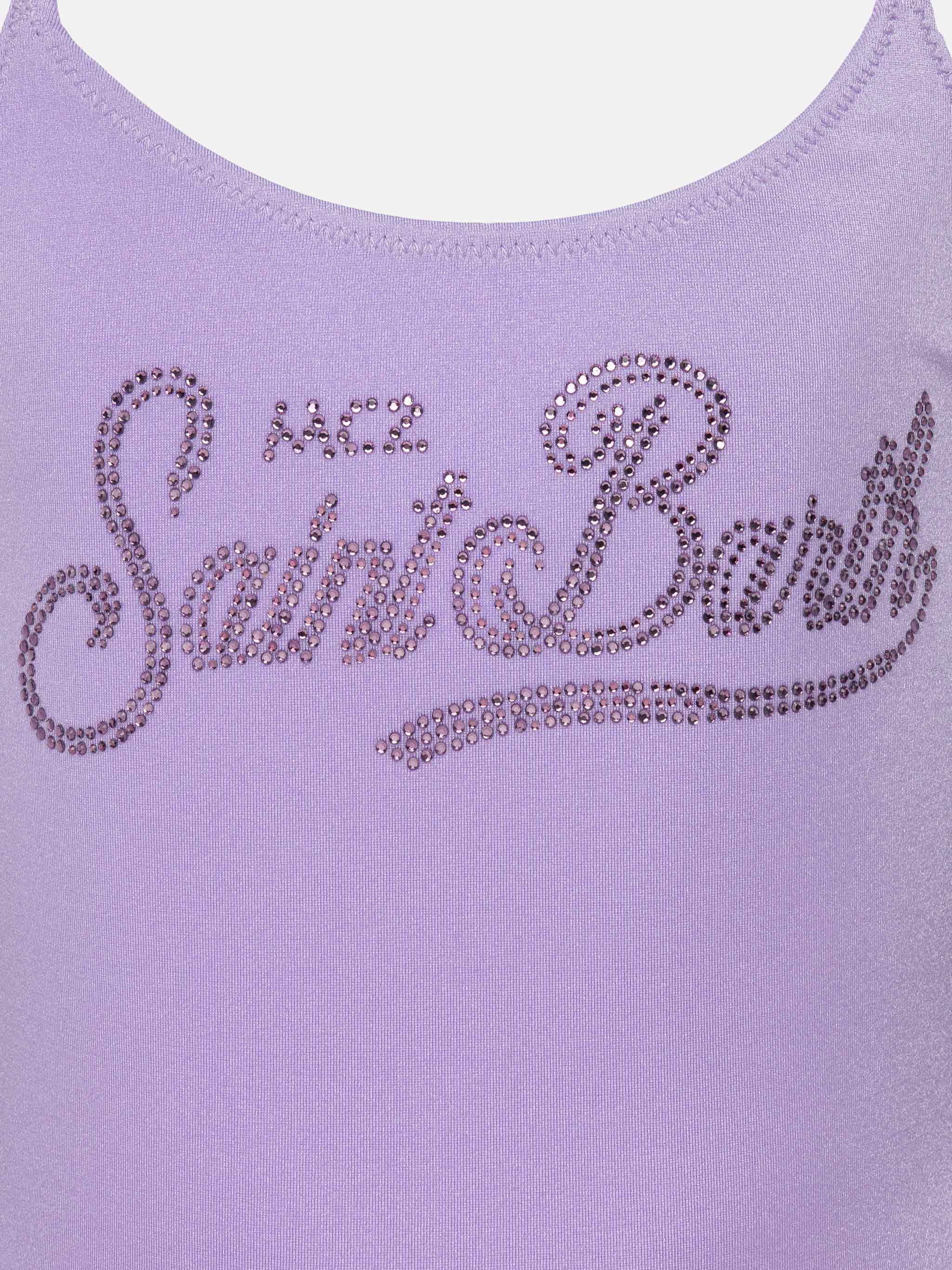 Cecille Jr one-piece shiny swimsuit with rhinestone logo - Image 3