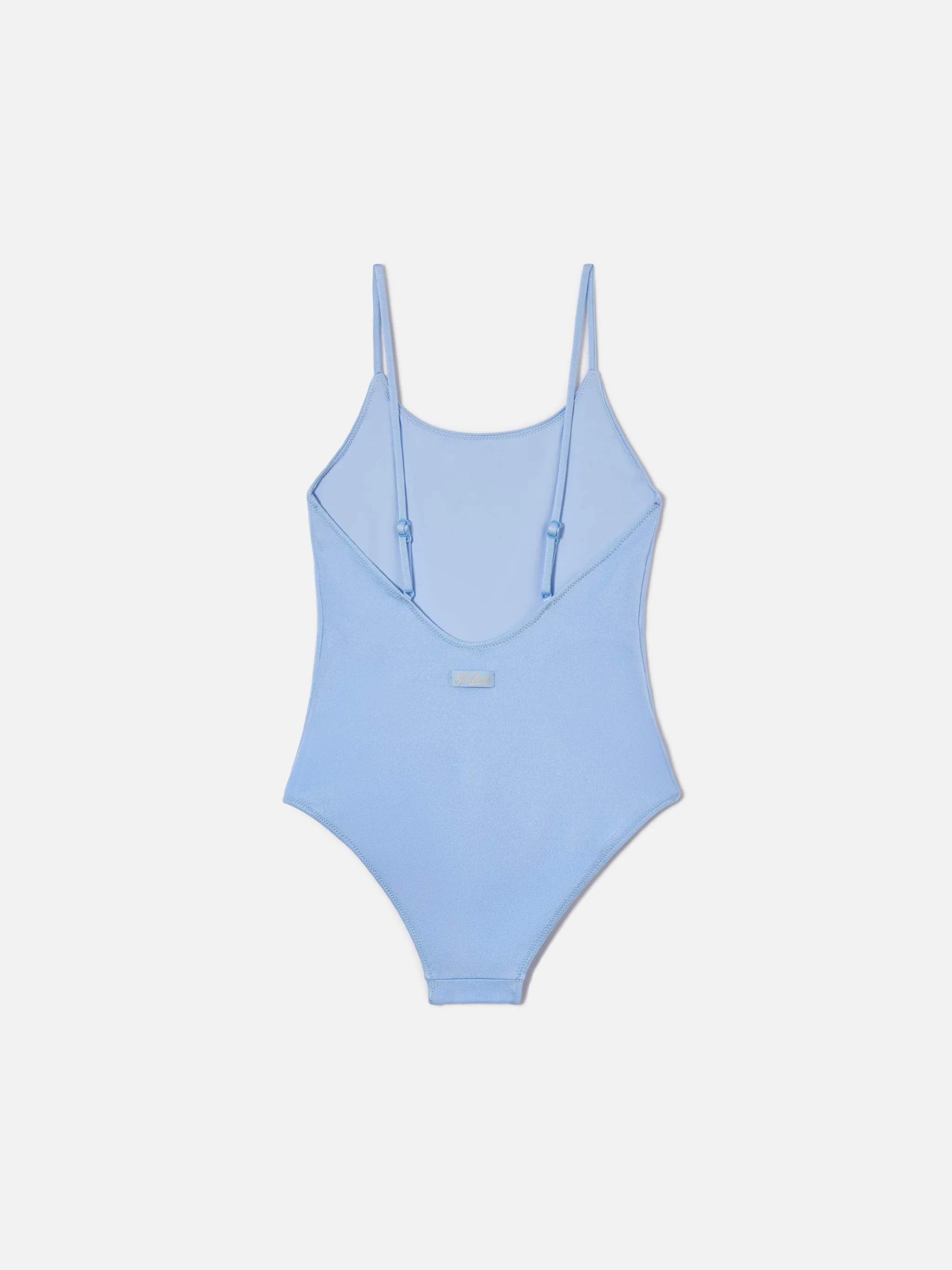 Cecille Jr one-piece swimsuit in glossy finish fabric with rhinestone logo - Image 2