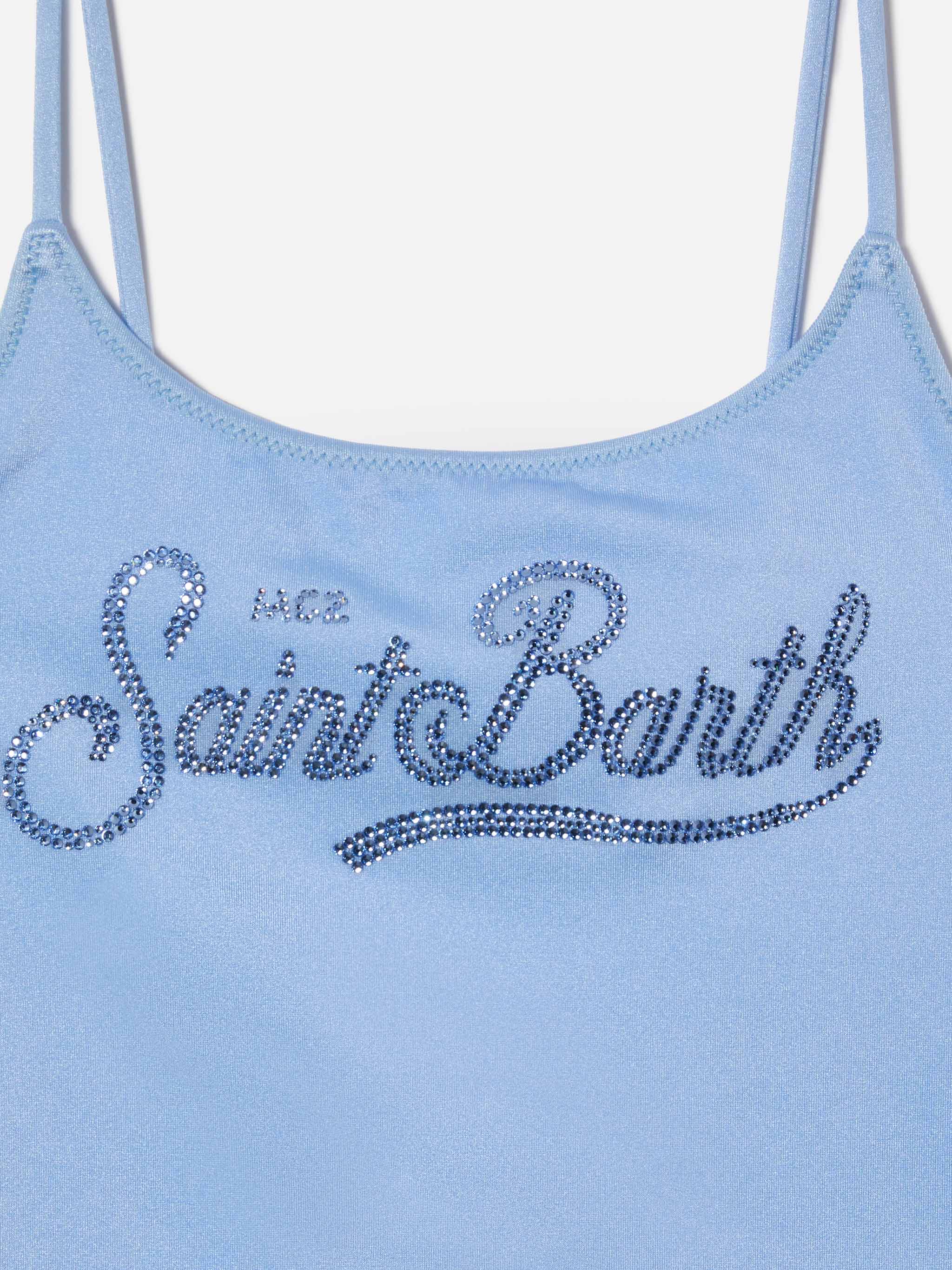 Cecille Jr one-piece swimsuit in glossy finish fabric with rhinestone logo - Image 3