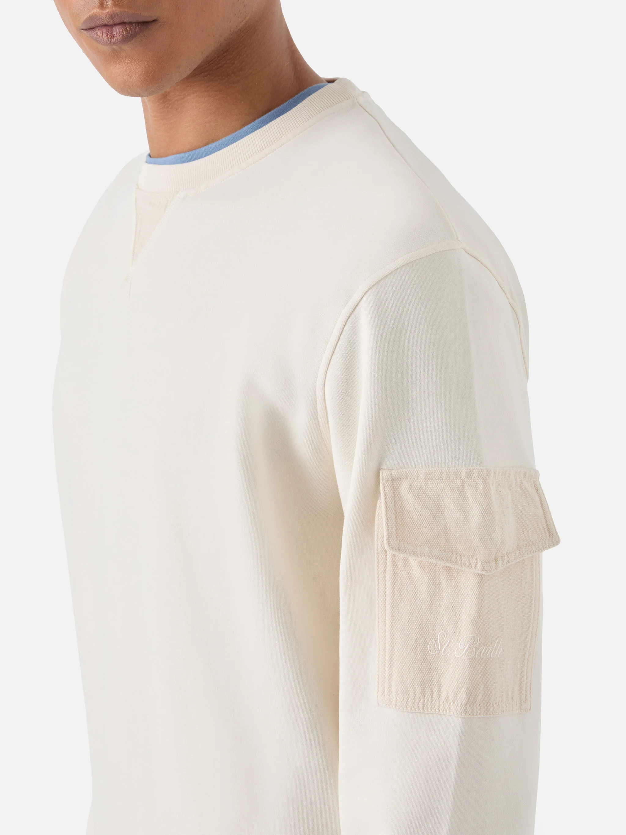 Cream Chester fleece sweatshirt with sleeve pocket - Image 2
