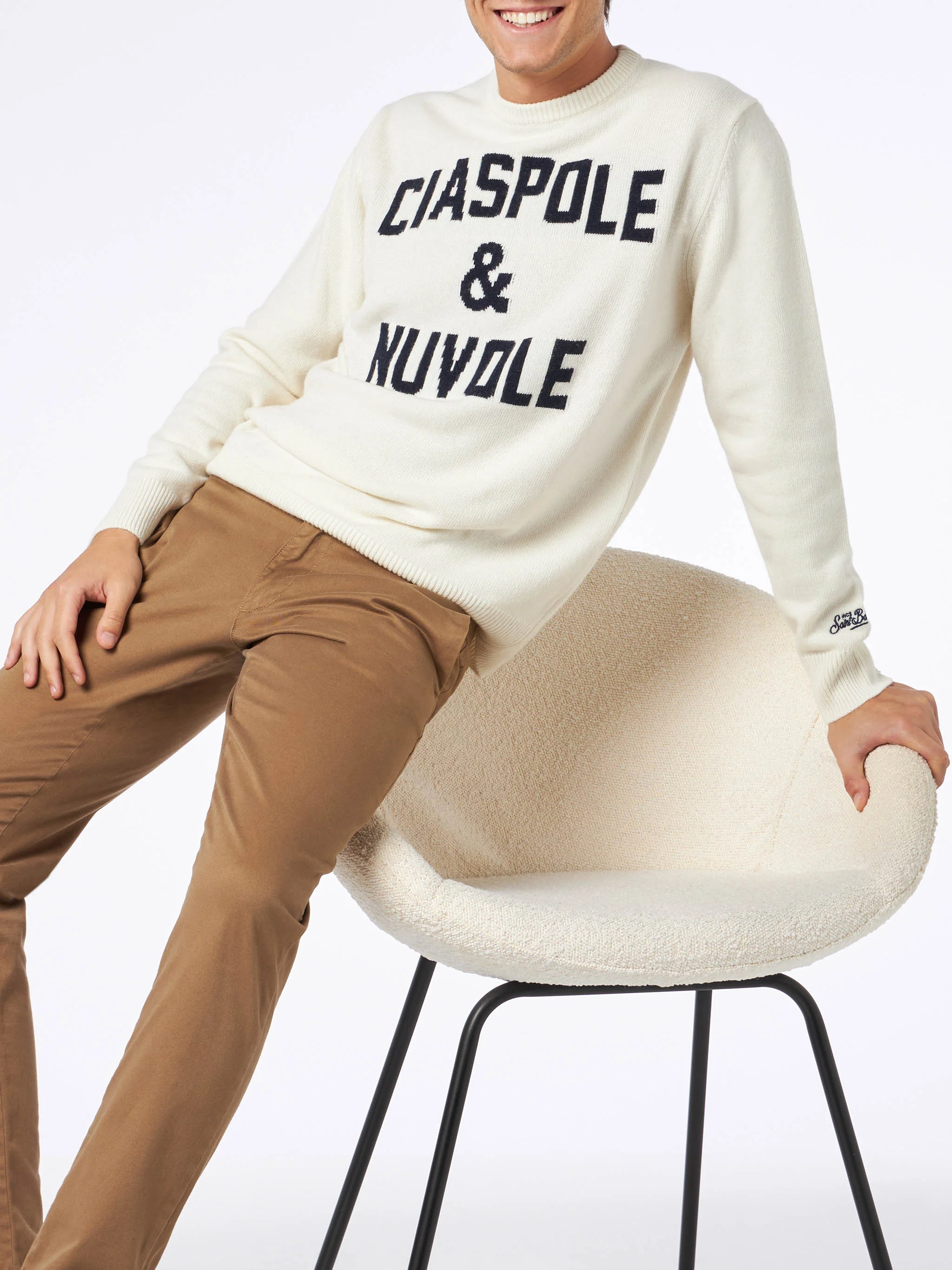 Crewneck sweater with Ciaspole e Nuvole jacquard