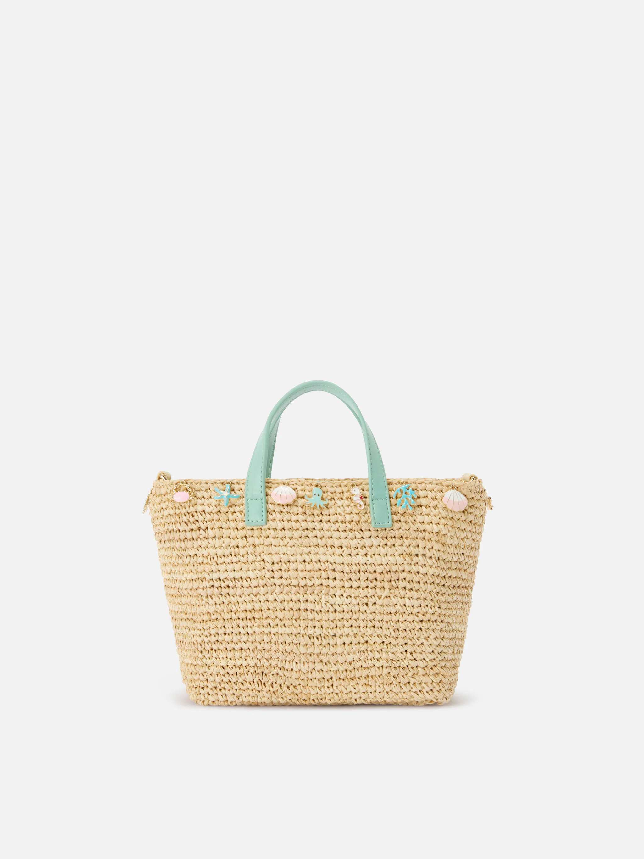 City mini raffia bag with applied charms and embroidered logo - Image 4