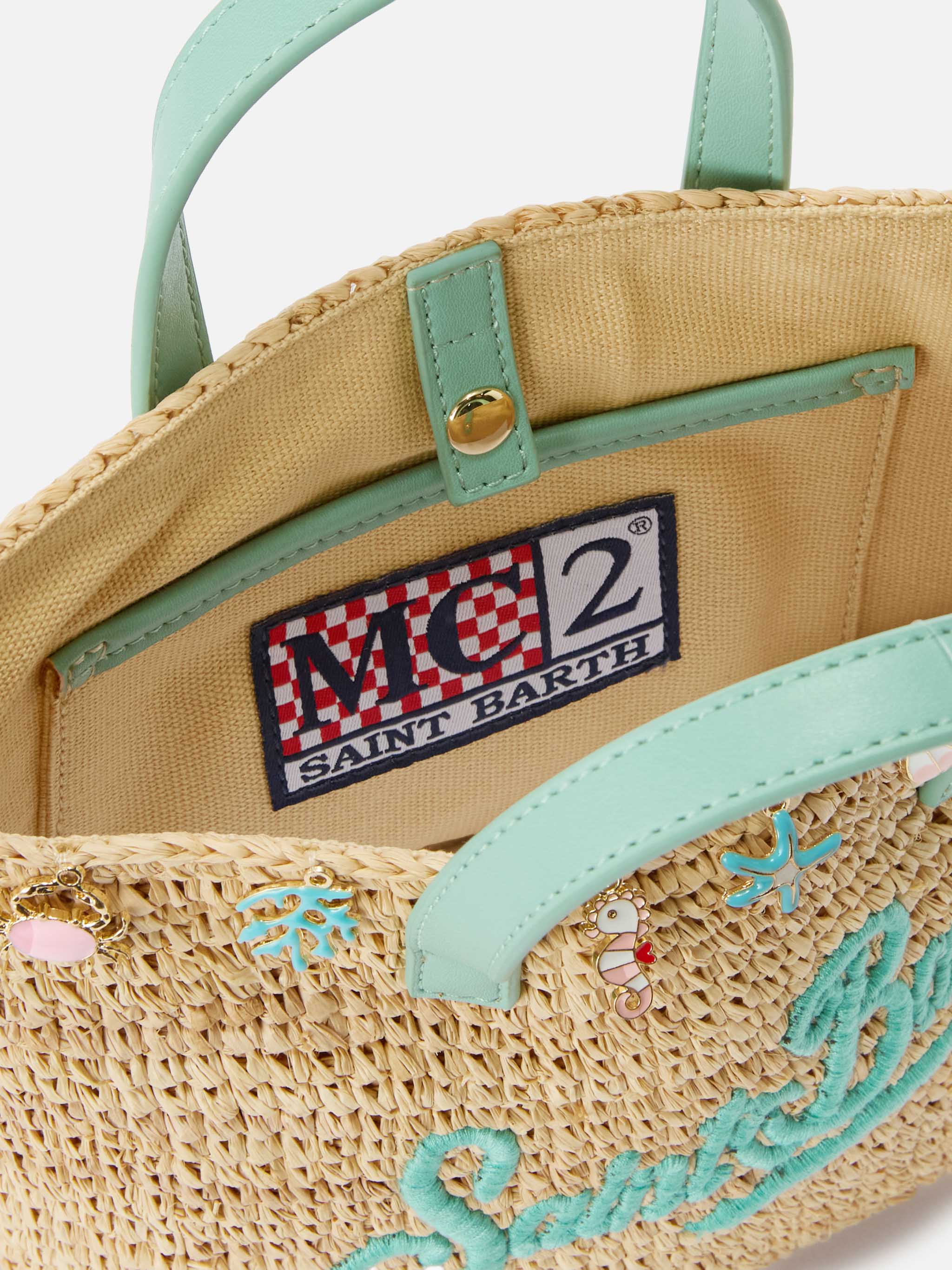 City mini raffia bag with applied charms and embroidered logo - Image 5