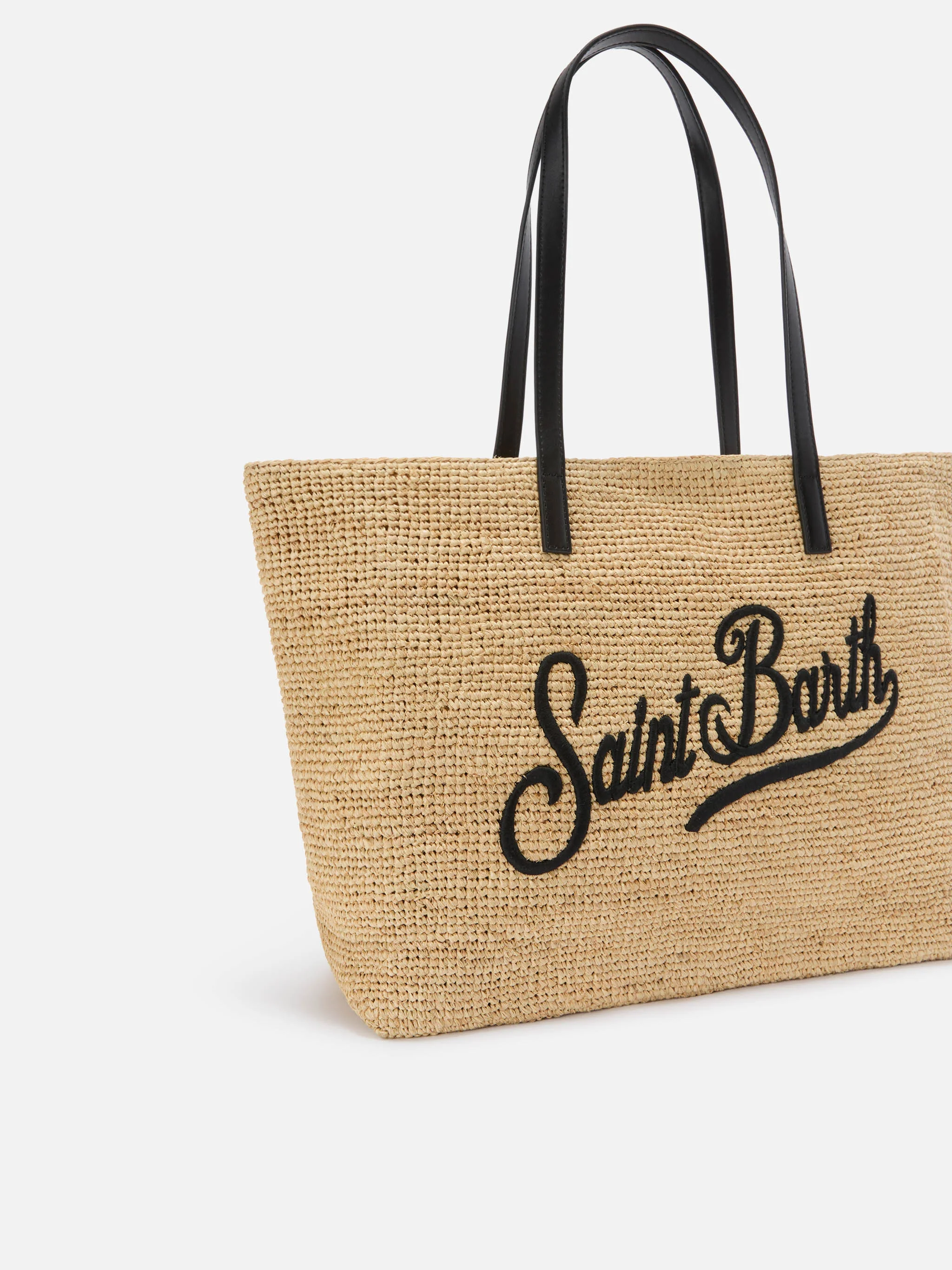 City raffia bag with contrasting black embroidered logo - Image 3