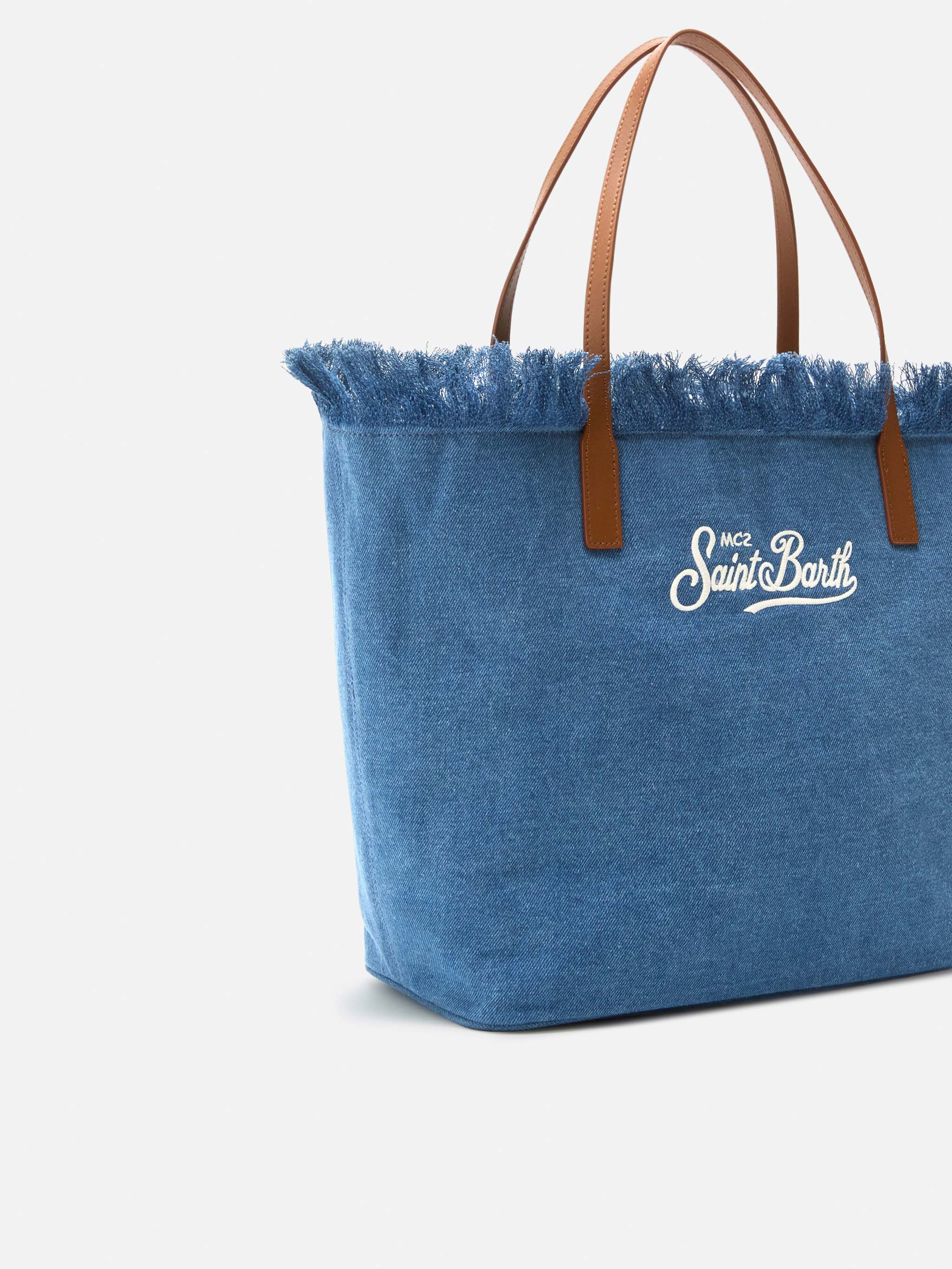 City regular bag in denim fabric with fringes - Image 4