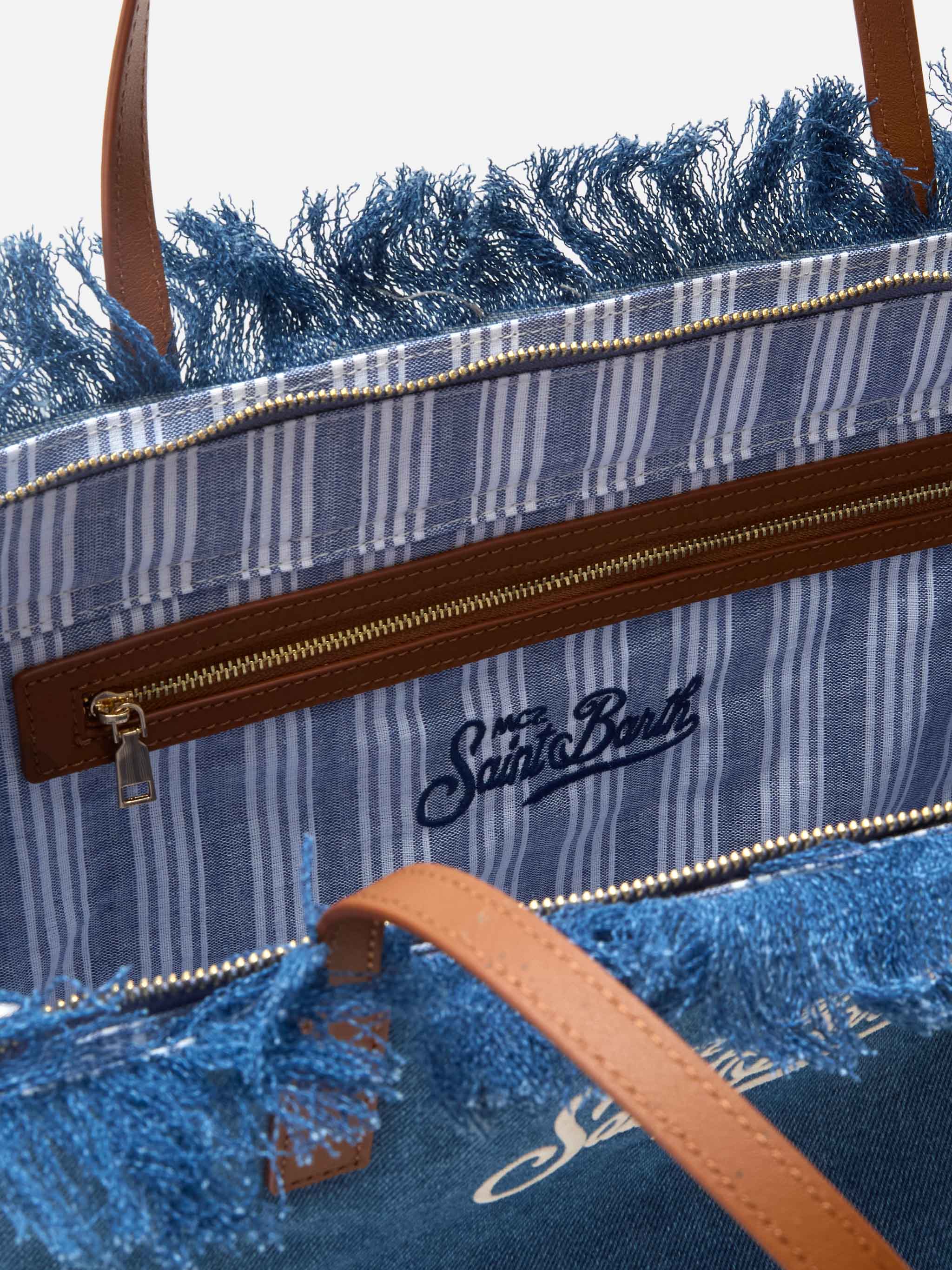 City regular bag in denim fabric with fringes - Image 5