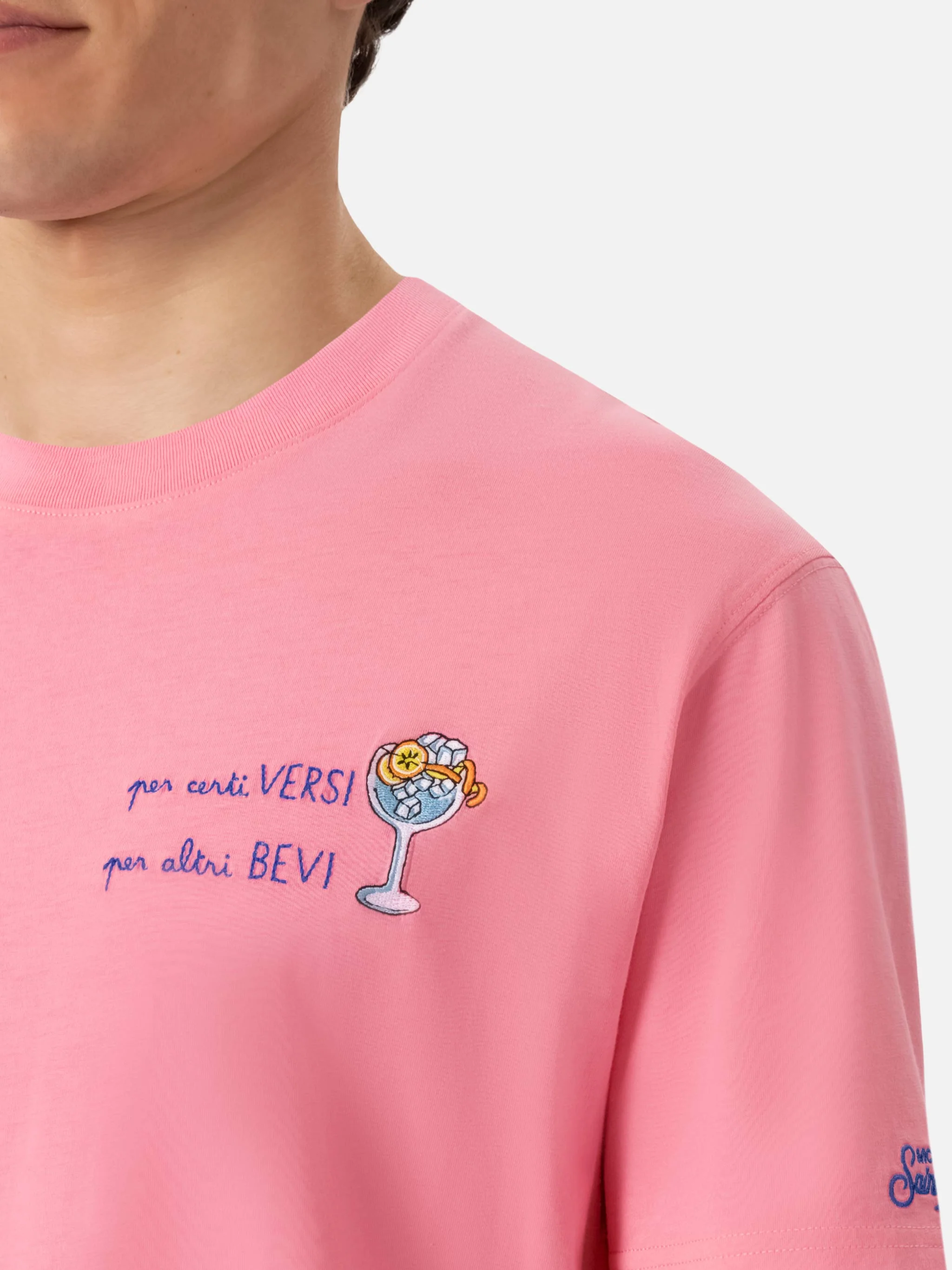Classic fit cotton jersey t-shirt Portofino with Per certi Versi, per altri Bevi embroidery - Image 2