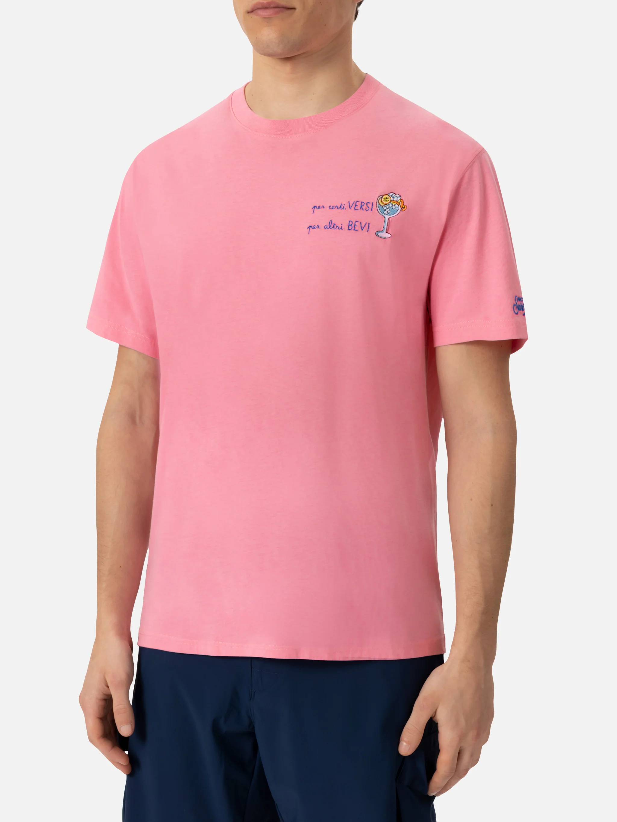 Classic fit cotton jersey t-shirt Portofino with Per certi Versi, per altri Bevi embroidery - Image 3