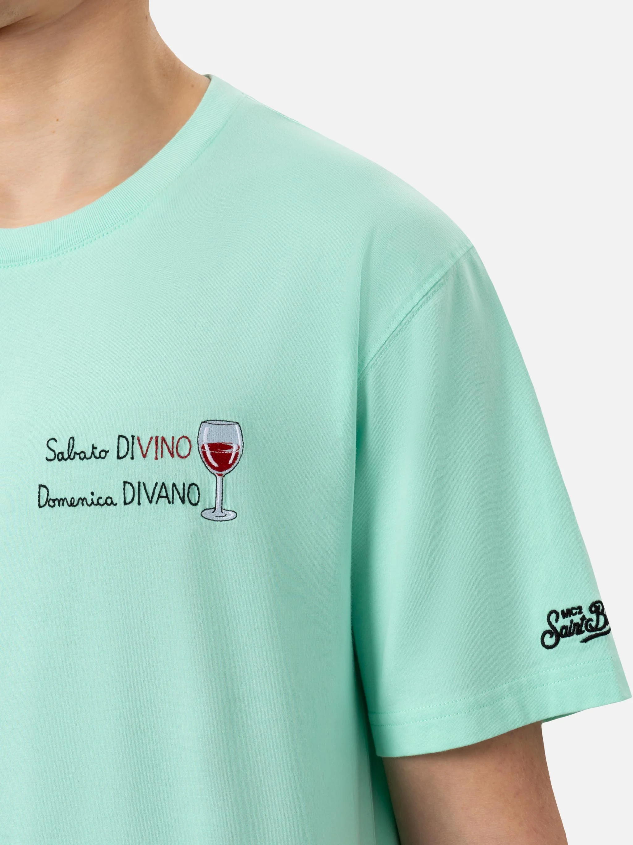 Classic fit cotton jersey t-shirt Portofino with Sabato Divino Domenica Divano embroidery - Image 2